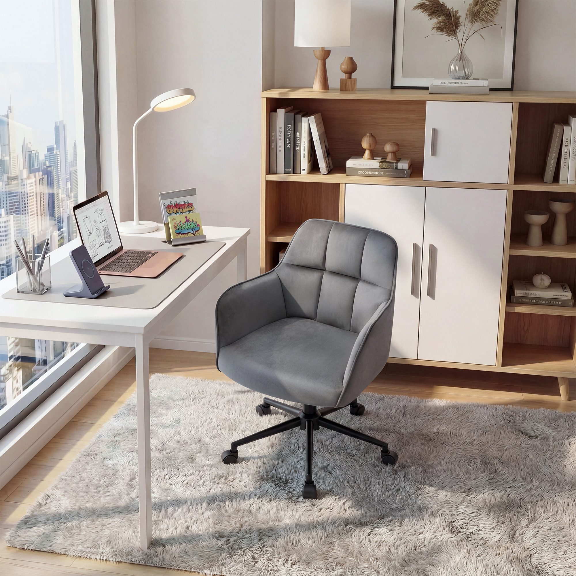 YOUDENOVA Bürostuhl mit Rollen, höhenverstellbarer, ergonomisch, 64x64x90cm (1 St), Höhenverstellbar & 360° Drehbar