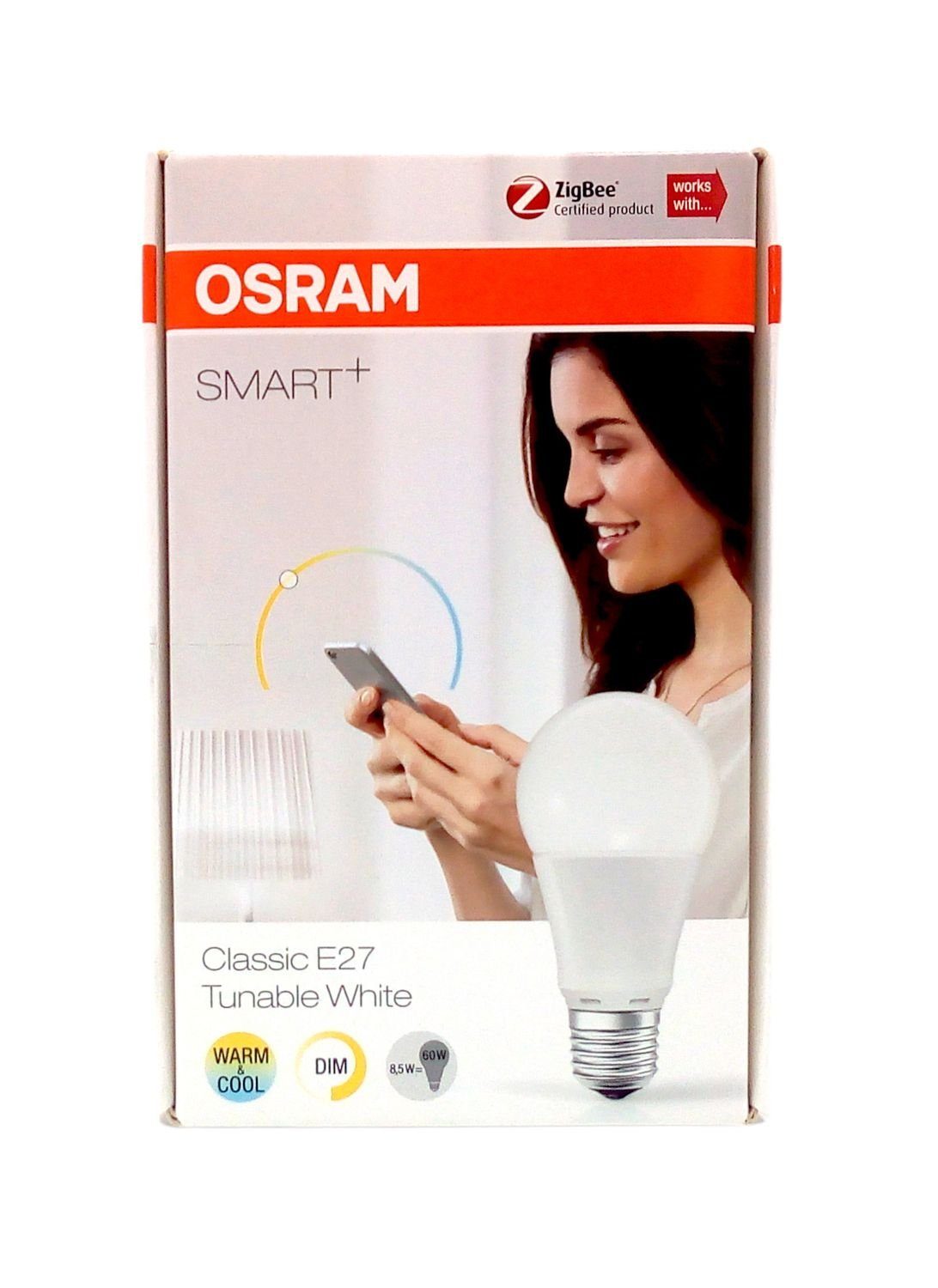 Osram Dekolicht 4x Osram Smart+ LED Lampe 8,5W E27 ZigBee dimmbar warmweiß  bis tageslicht Glühbirne