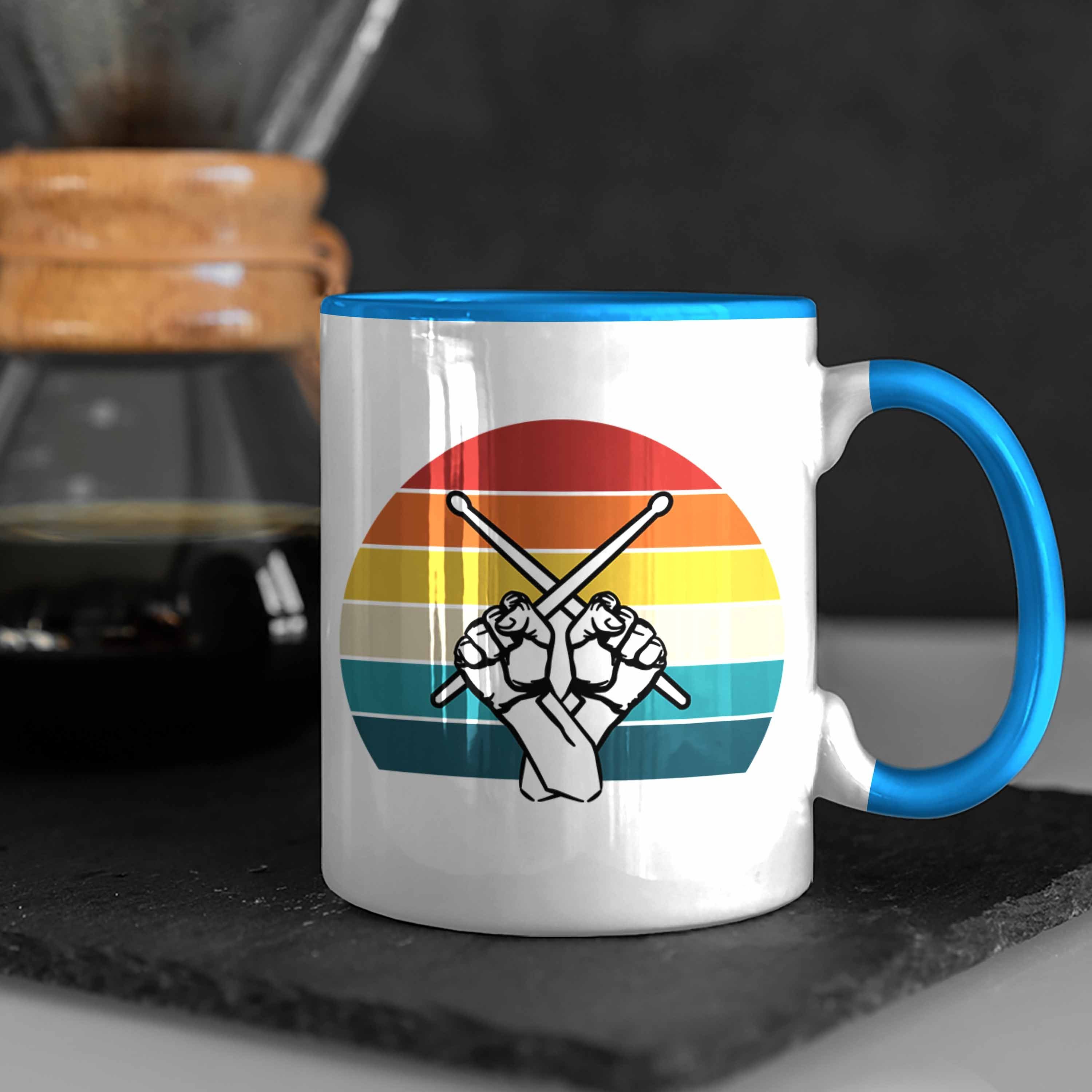 Blau - Trendation Geschenk Grafik Tasse Trendation Schlagzeug-Spieler für Schlagzeuger Retro Tasse