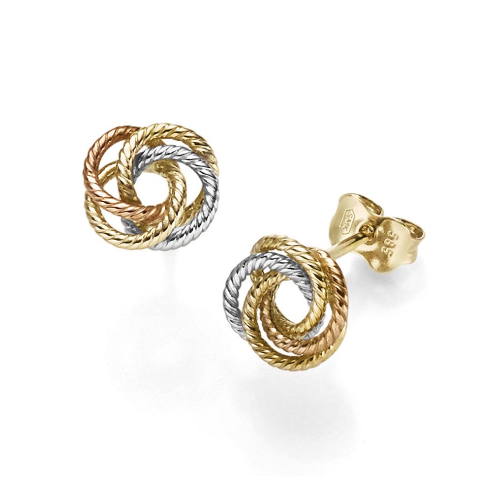 Paar Ohrstecker Ohrstecker Knoten 9mm, 585 Gold tricolor
