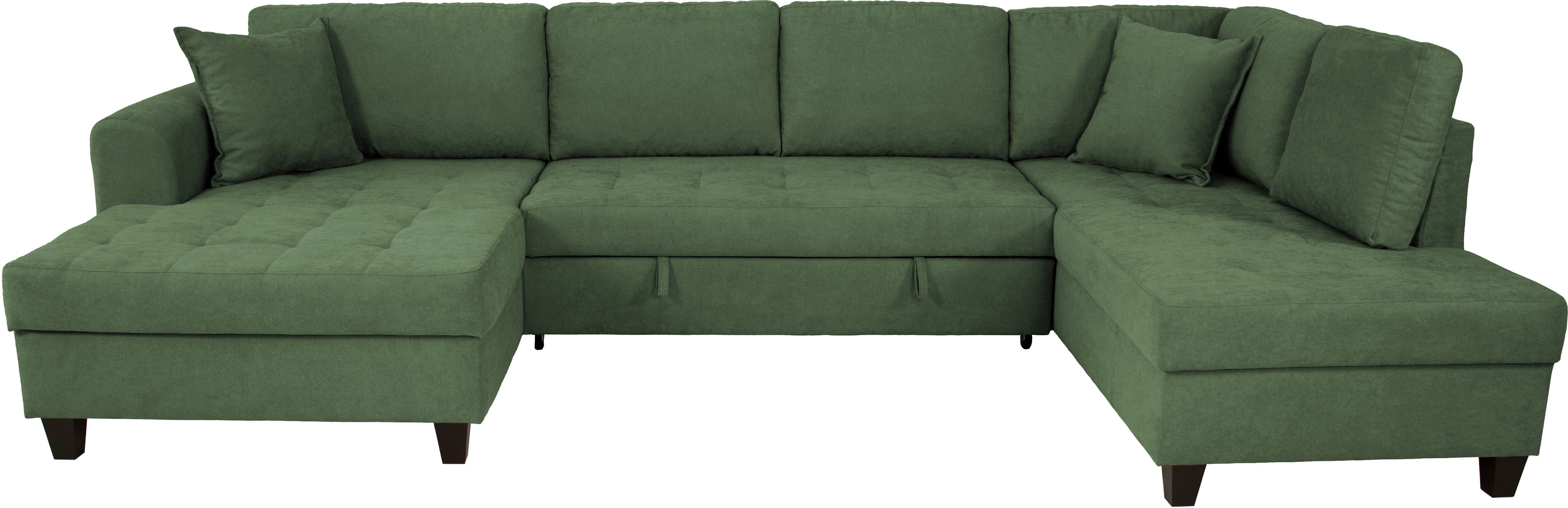 Trends by HG Wohnlandschaft Moritz U-Form, B: 324 cm, mit Schlaffunktion, Bettkasten & Zierkissen