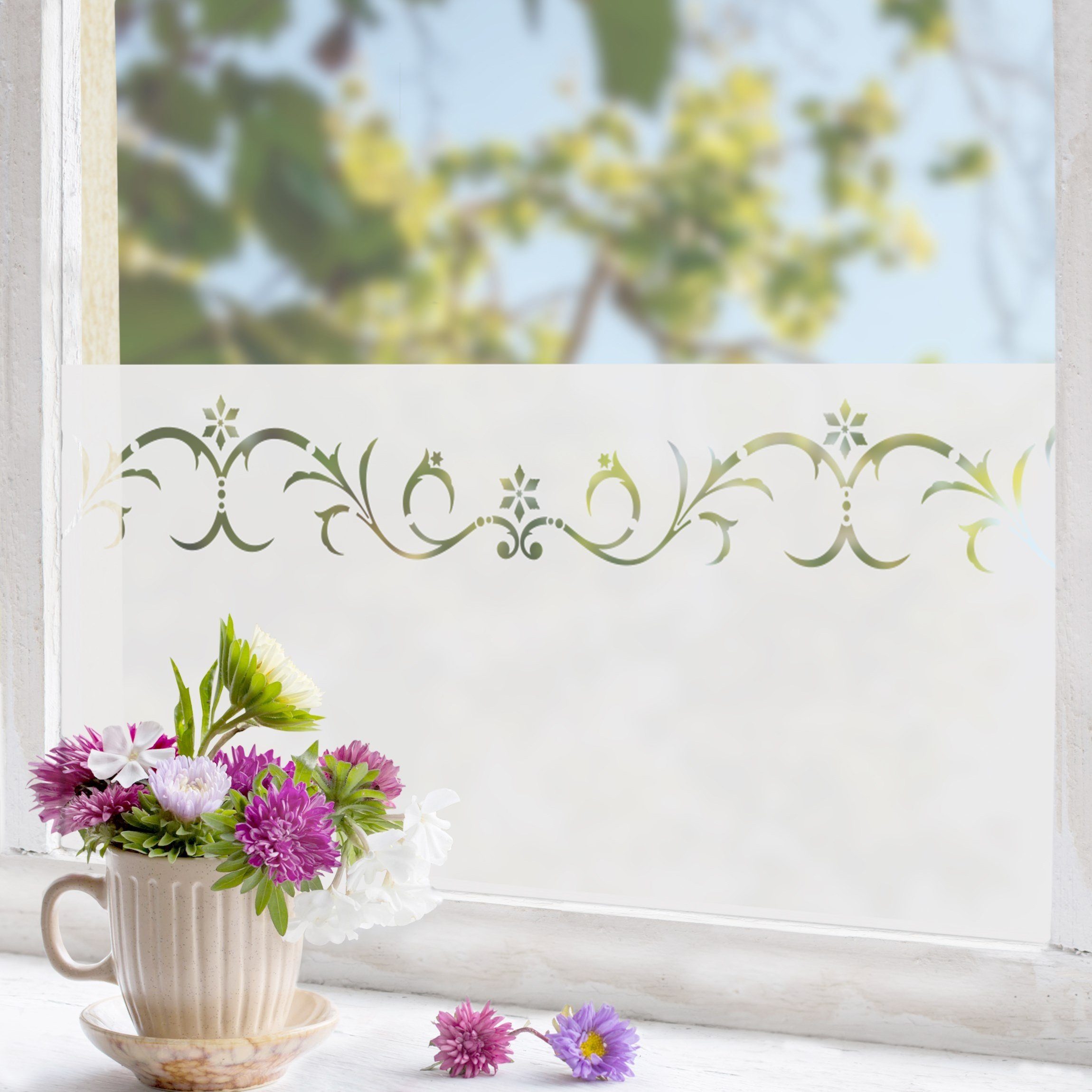 Fensterfolie statisch haftend Motiv Fensterdeko Winterbordüre II Blume