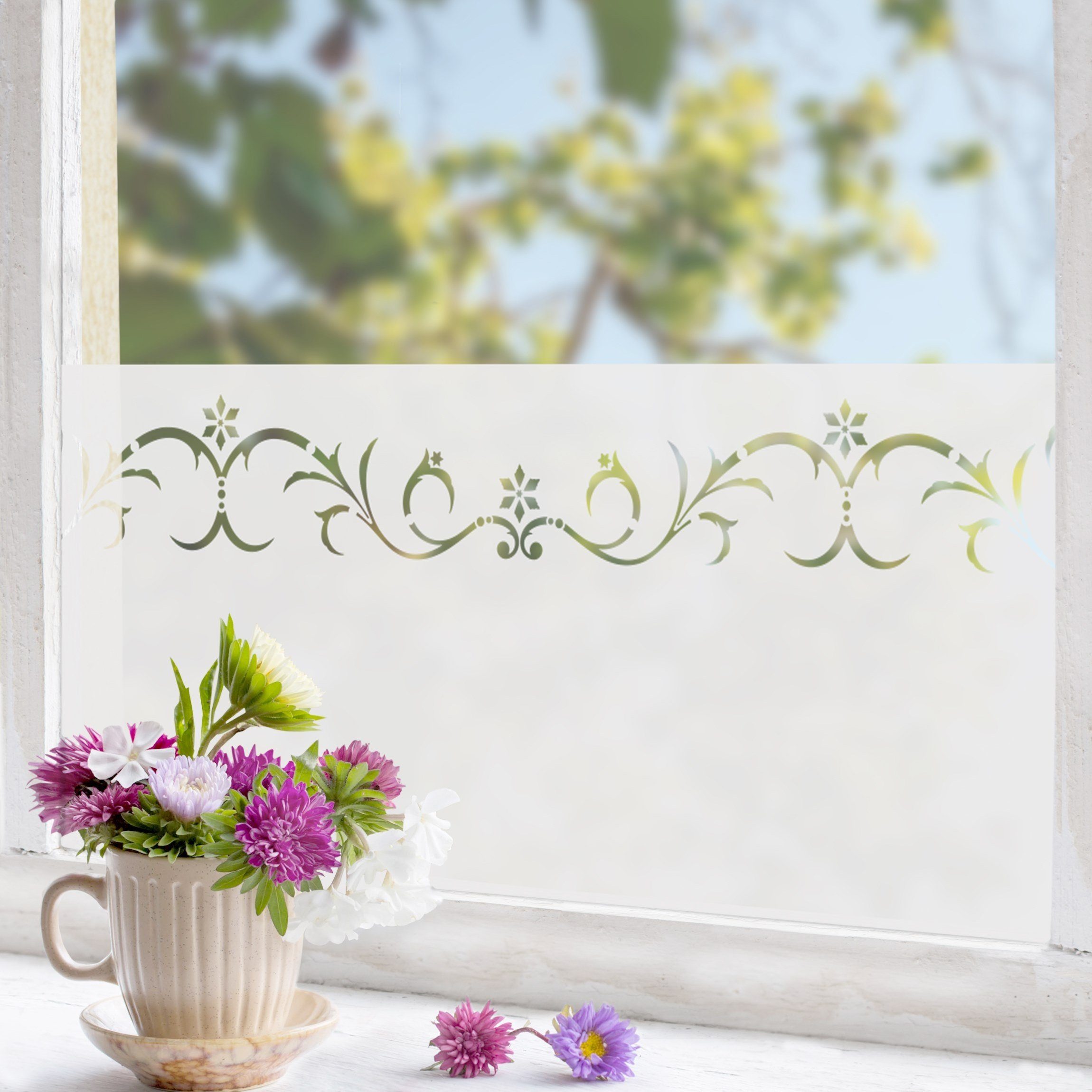 Fensterfolie statisch haftend Motiv Fensterdeko Blütenzauber