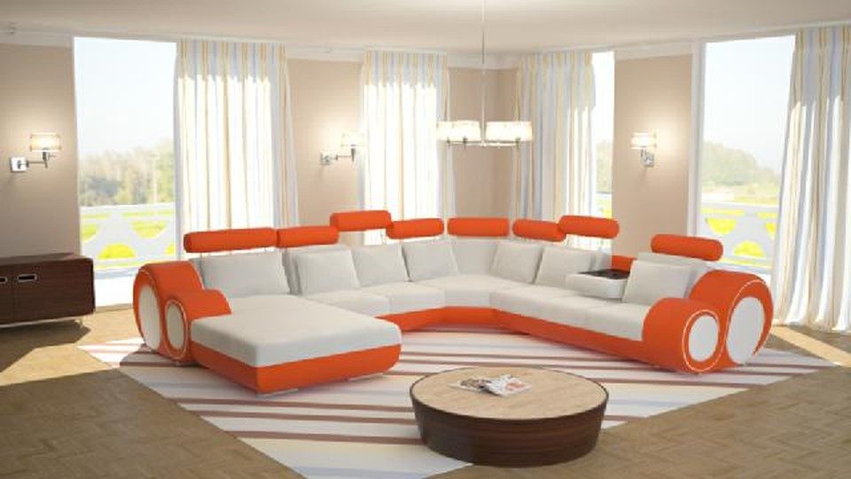 Xlmoebel Wohnlandschaft XLMOEBEL U-Form Ecksofa in Weiß aus hochwertigem Leder, Wohnlandschaft, Made in Europa