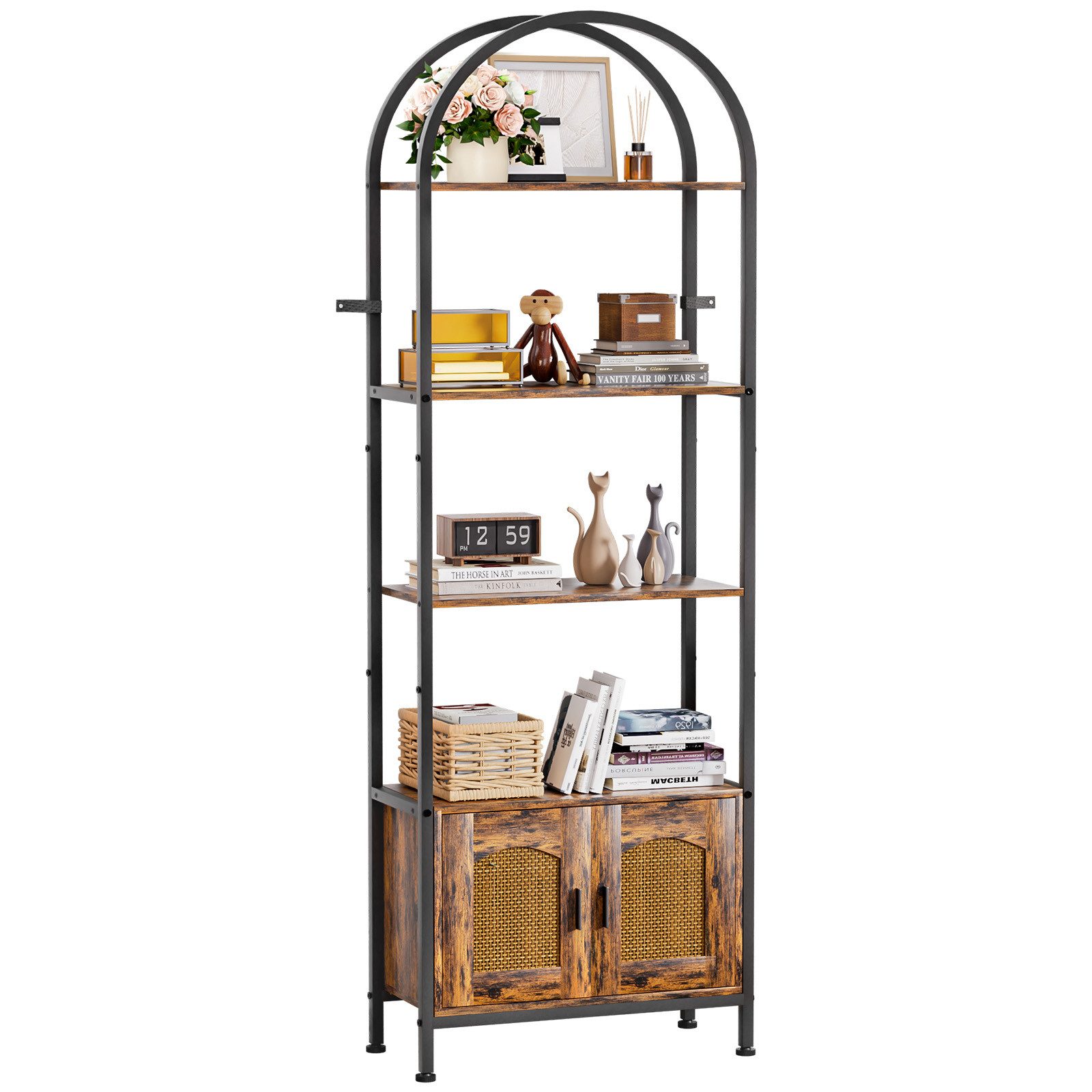 Yorbay Bücherregal 5 Ebenen, Standregal mit Schrank, Bogenförmiges Aufbewahrungsregal, 60x28x177cm, für Wohnzimmer, Schlafzimmer, Arbeitszimmer & Bad