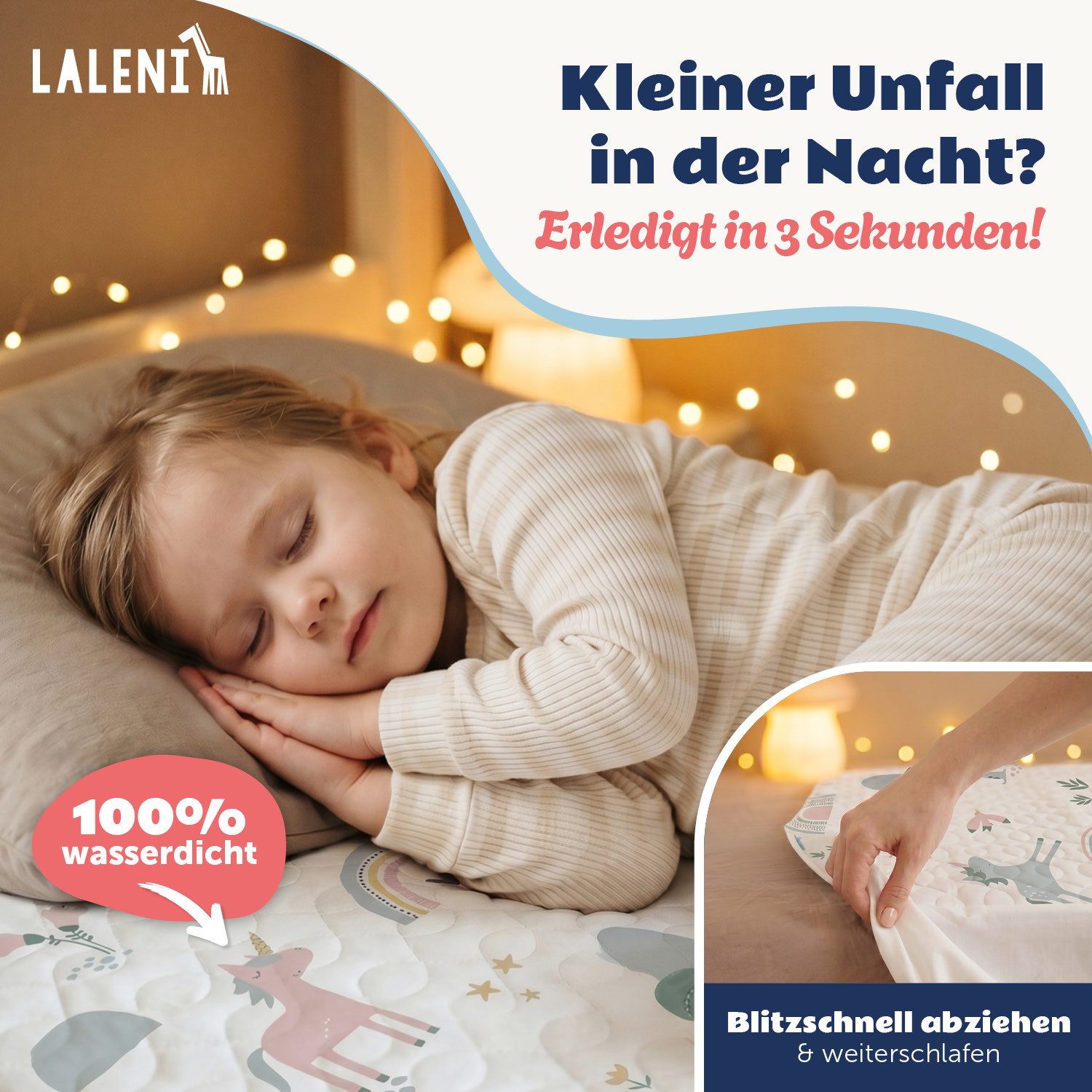 Matratzenauflage Bettunterlage wasserdicht Kinder, knisterfreie Matratzenauflage Laleni, mit rundum Gummizug oder seitliche Einstecklaschen