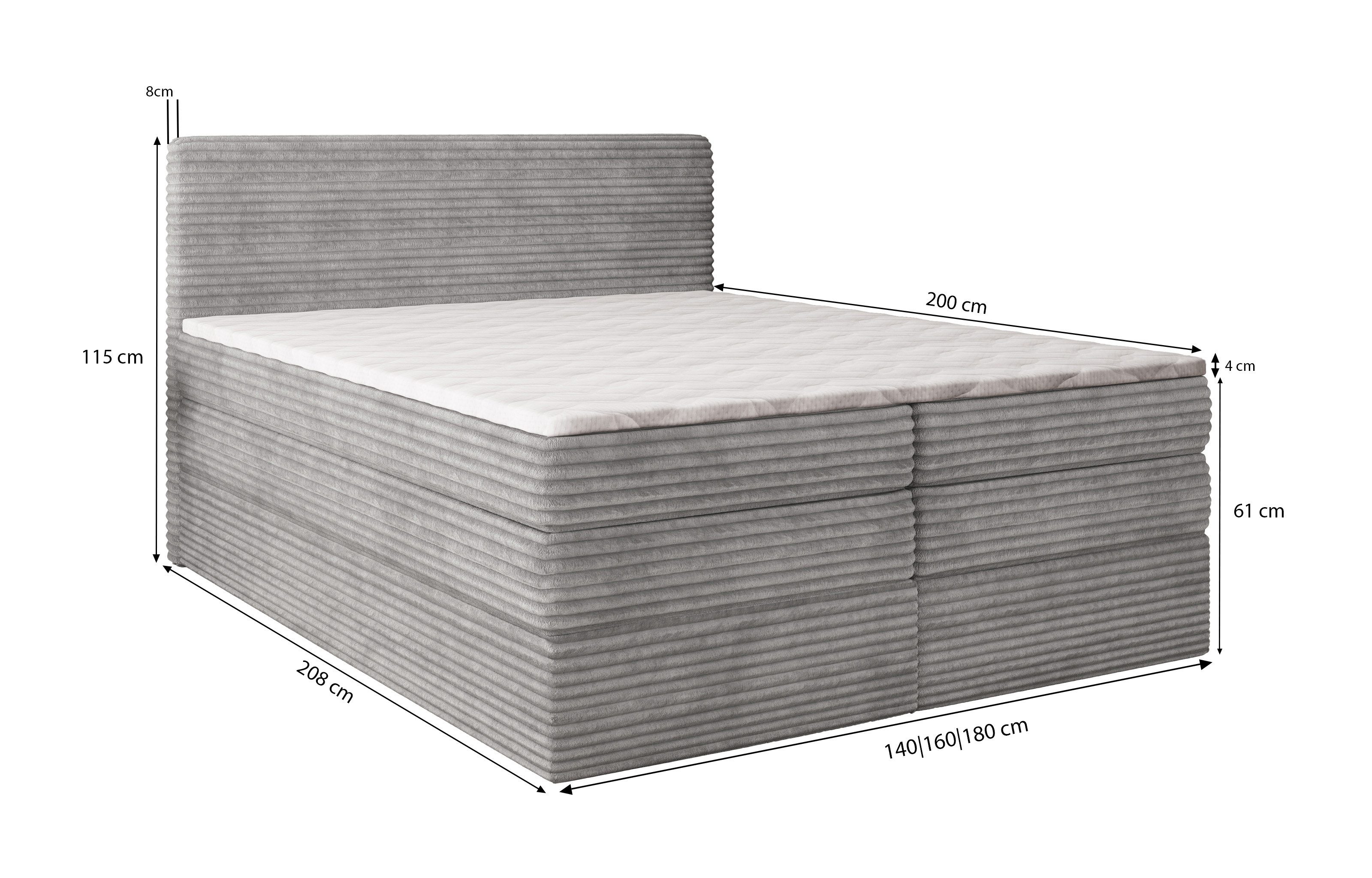 Masseno Boxbett LUNERA 140x200 cm mit Bonell Matratze und Topper