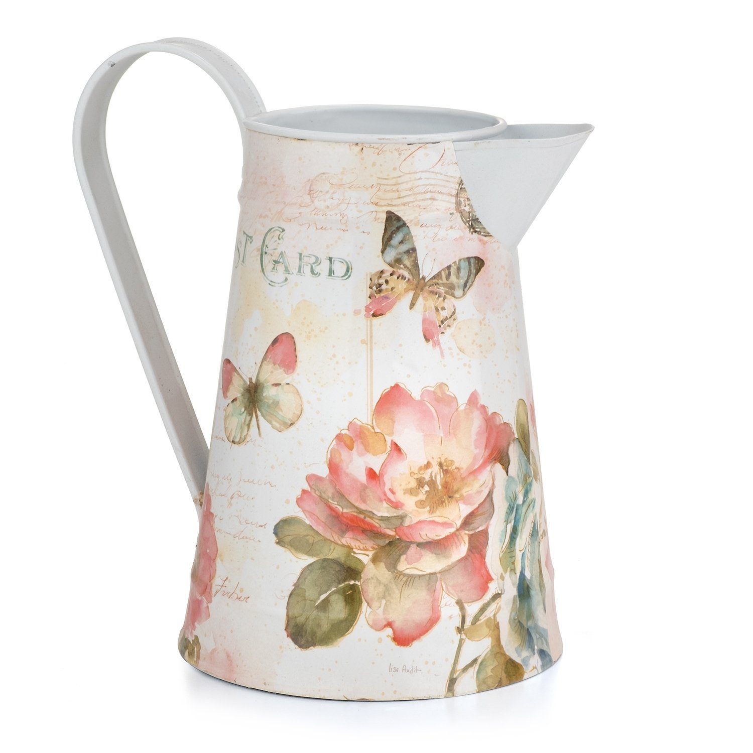 Moritz Gießkanne Gießkanne Zink Motiv Schmetterling Blüten (Gießkanne), Dekoration Deko Blumentopf Umtopf Trockenblume Topf Übertopf Kanne