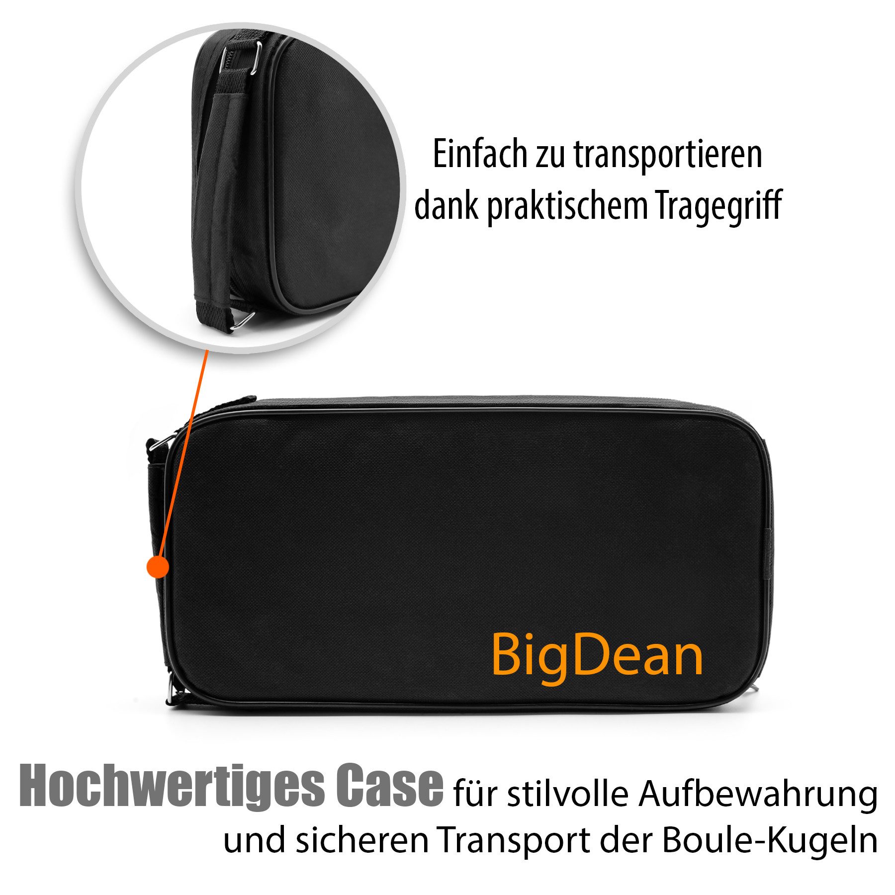BigDean Spielball Boule Set mit 8 Boule Kugeln aus hochwertigem Edelstahl (Set, 1-St., 8 Spielkugeln, 2 Zielkugeln), Hochwertige Edelstahl Kugeln, 4 Designs leichtes erkennen der Kugeln