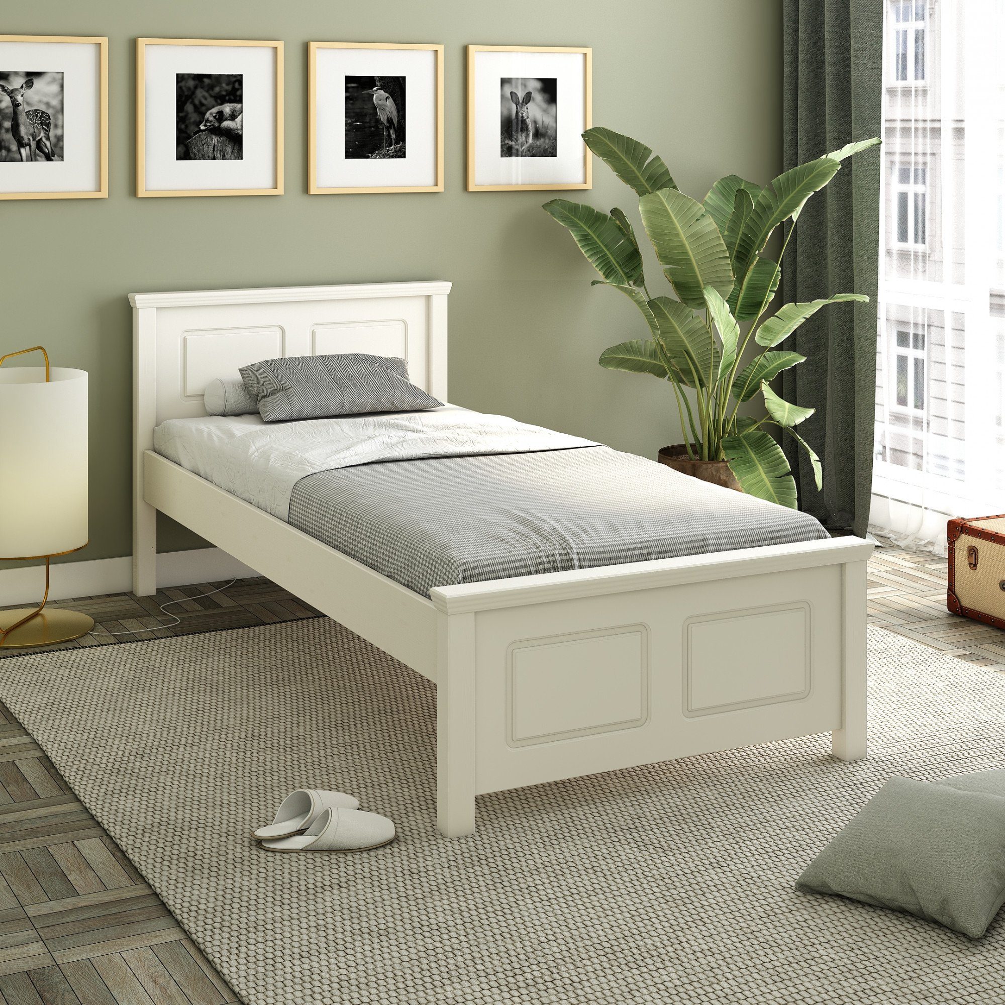 Bett mit Größen, Massivholz, optional in mehreren ", Schublade, Lüttenhütt zertifiziertes Kassettenoptik "ERIK mit Landhausstil