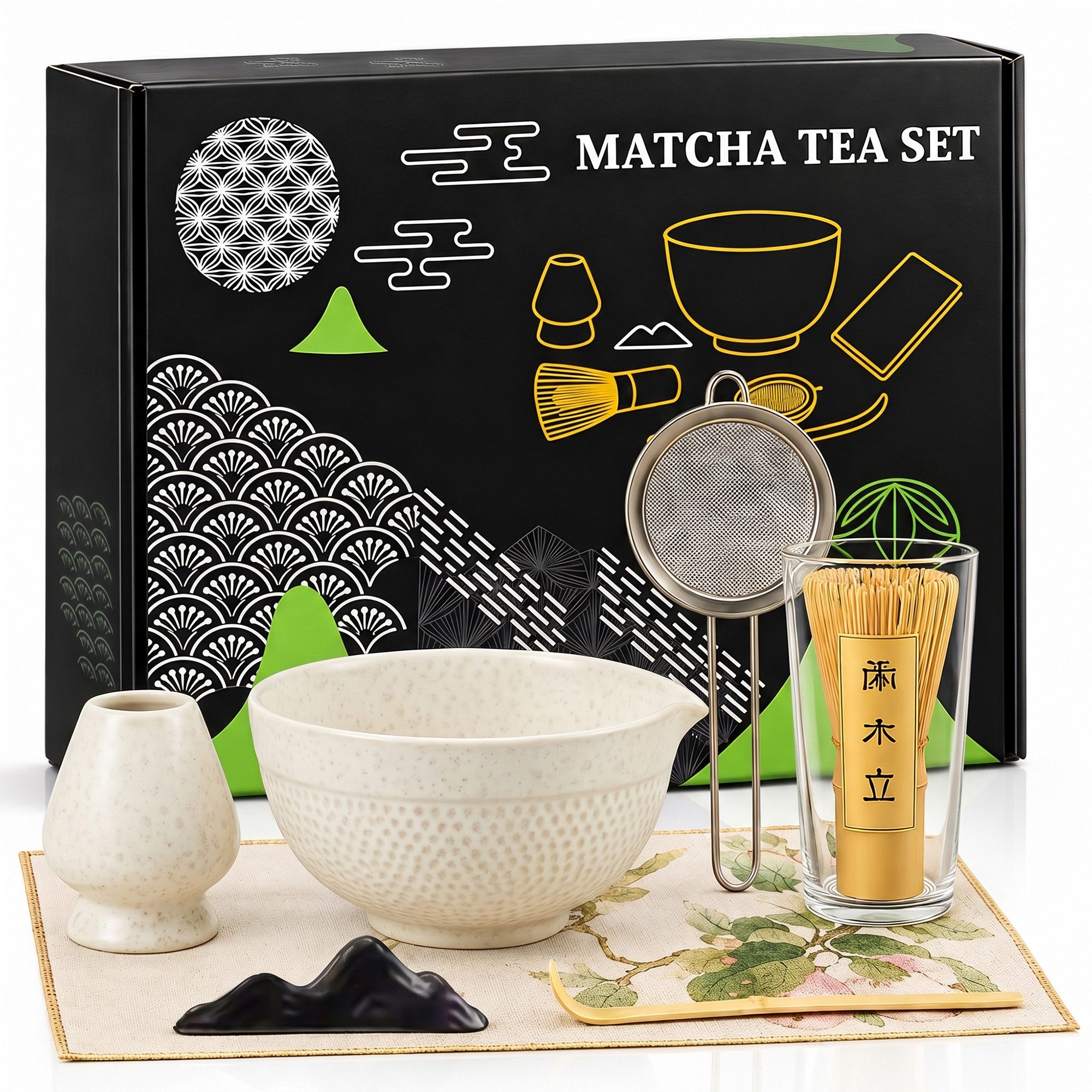 Roxlin Teeservice Matcha Set (7-teilig) Keramik, Bambus-Besen, Schale & Zubehör, 1 Personen, Keramik