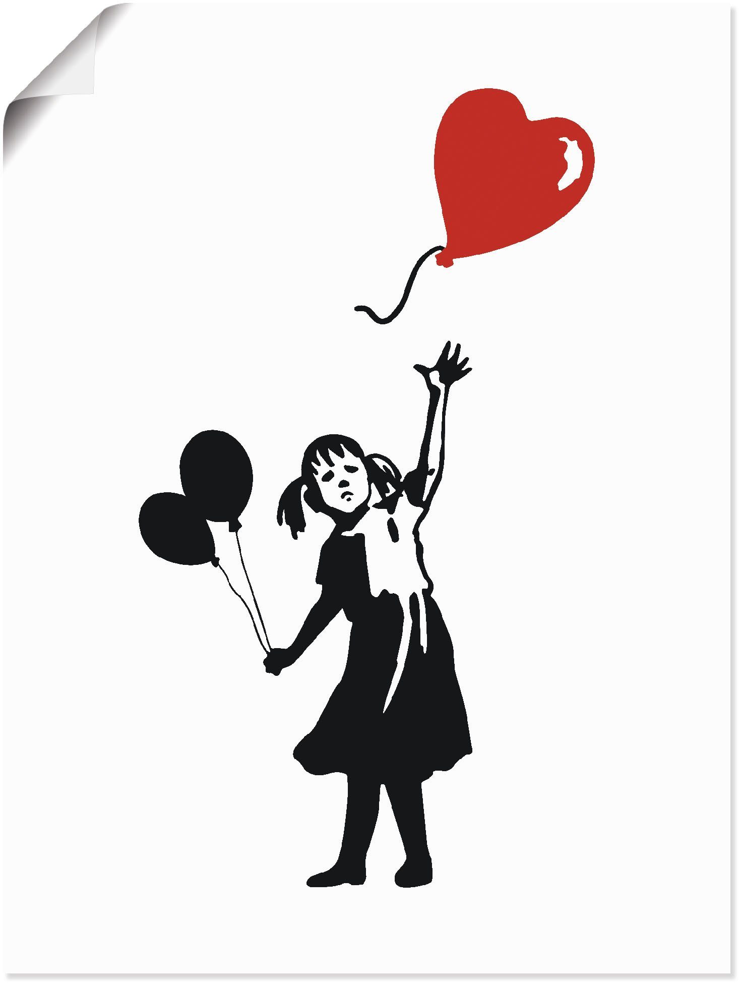 versch. als Wandaufkleber Herz, Bilder in oder Größen Poster Mädchen Alubild, (1 Artland Kindern Ballon Wandbild Leinwandbild, Silhouette von St),