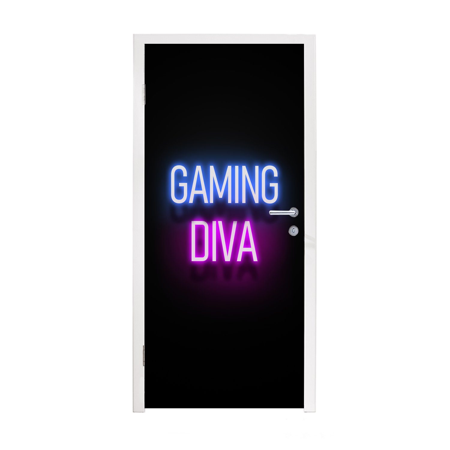 MuchoWow Türtapete Gaming - Zitate - Neon - Gaming-Diva - Frauen, Matt, bedruckt, (1 St), Fototapete für Tür, Türaufkleber, 75x205 cm