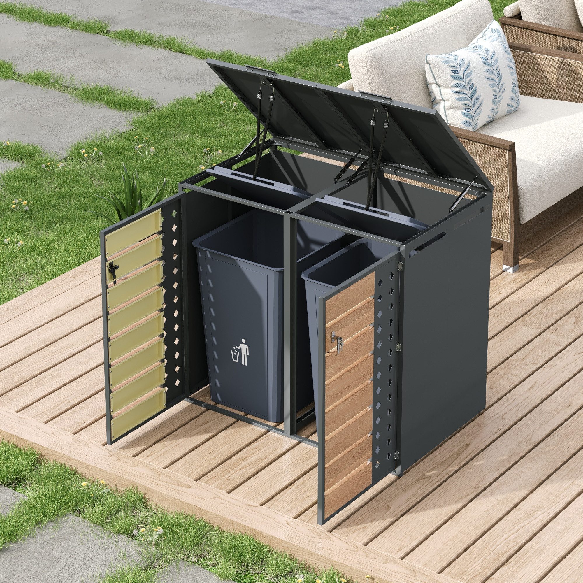 Mülleimer mit Klappdeckel,trash storage compartments Mülltonnenbox mit Türen