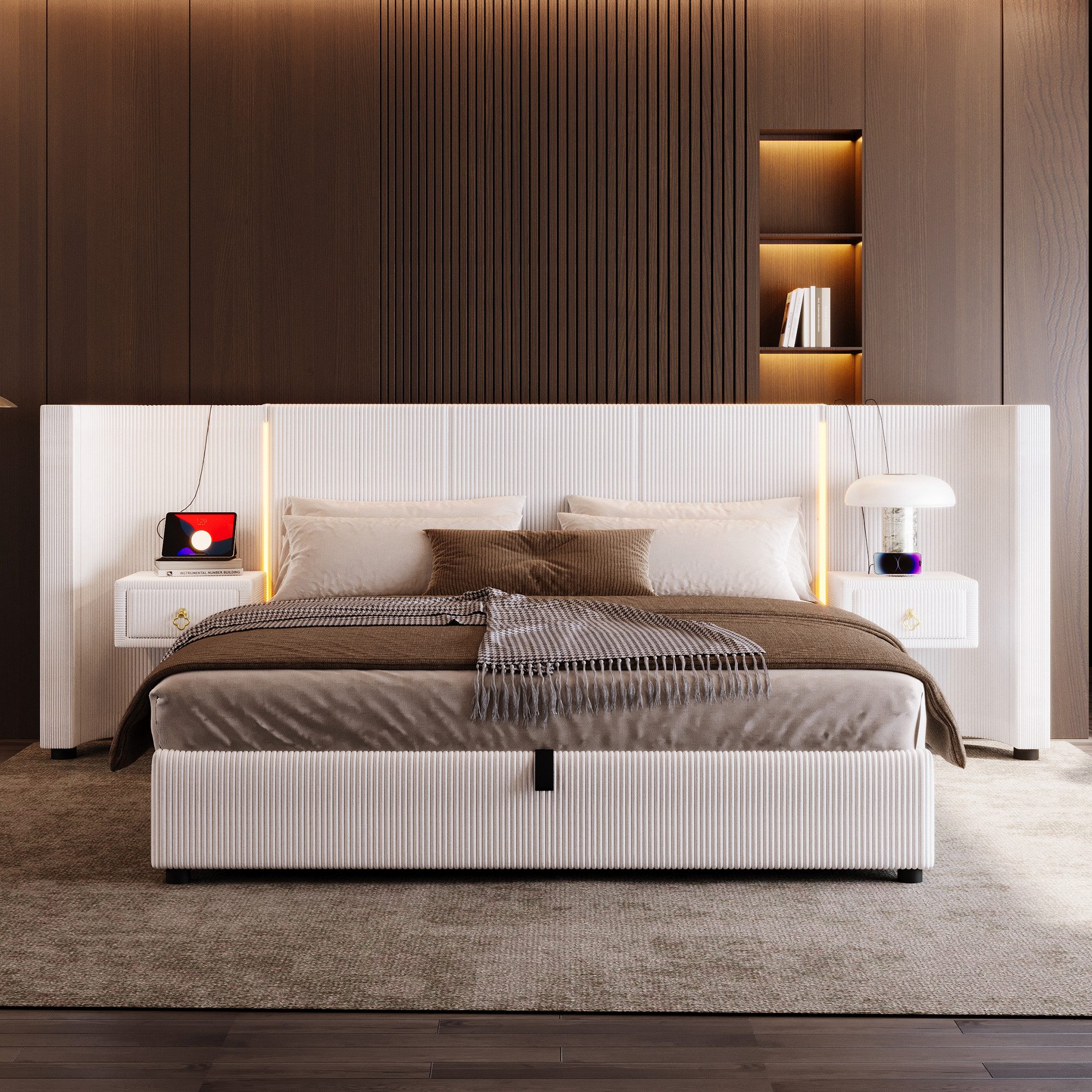 Flieks Polsterbett, Hydraulisches Stauraumbett 180x200cm mit Led, 2 Nachtti günstig online kaufen