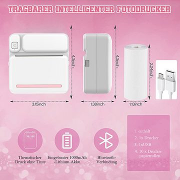 GOOLOO Thermodrucker Kompatibel für iOS Android Etikettendrucker Bluetooth Etikettendrucker, (WLAN (Wi-Fi), Bluetooth-Fotodrucker, Rosa Mini-Drucker, mit 5 Druckpapier 5 selbstklebendes Thermopapier,3 Farbdruckpapier)