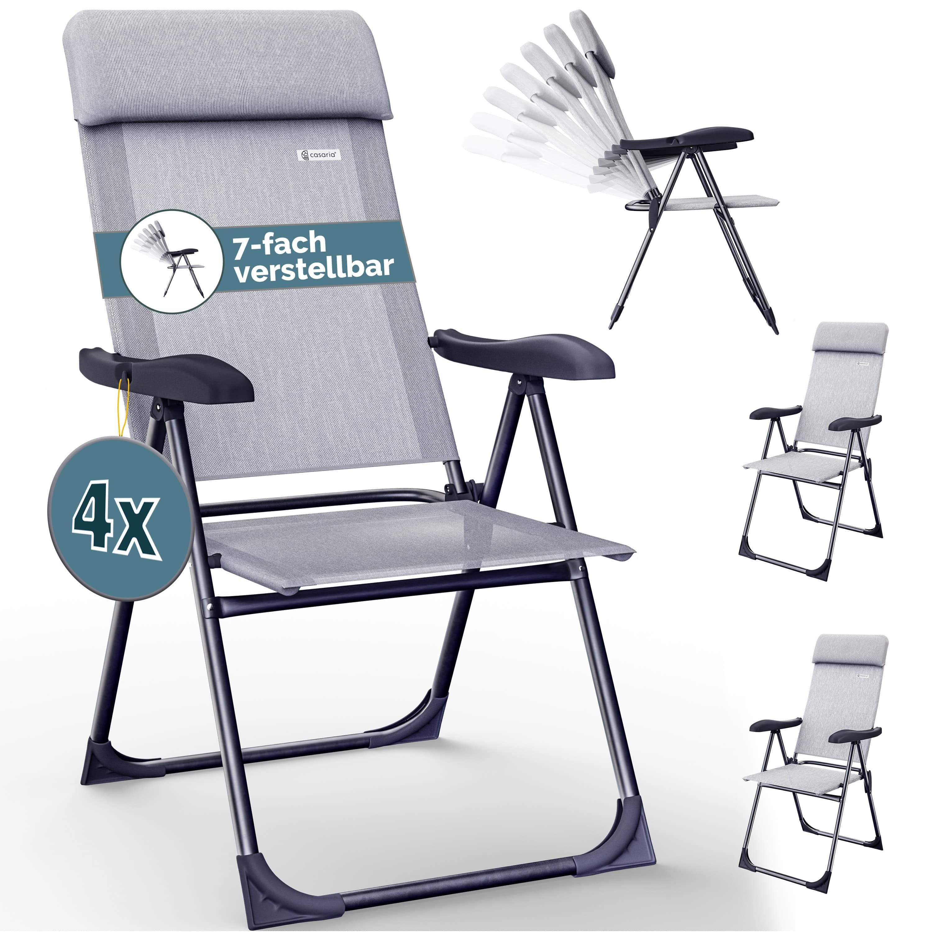 Casaria Gartenstuhl, Klappbar 4er Set 7-fach Verstellbar Alu mit hoher Rückenlehne