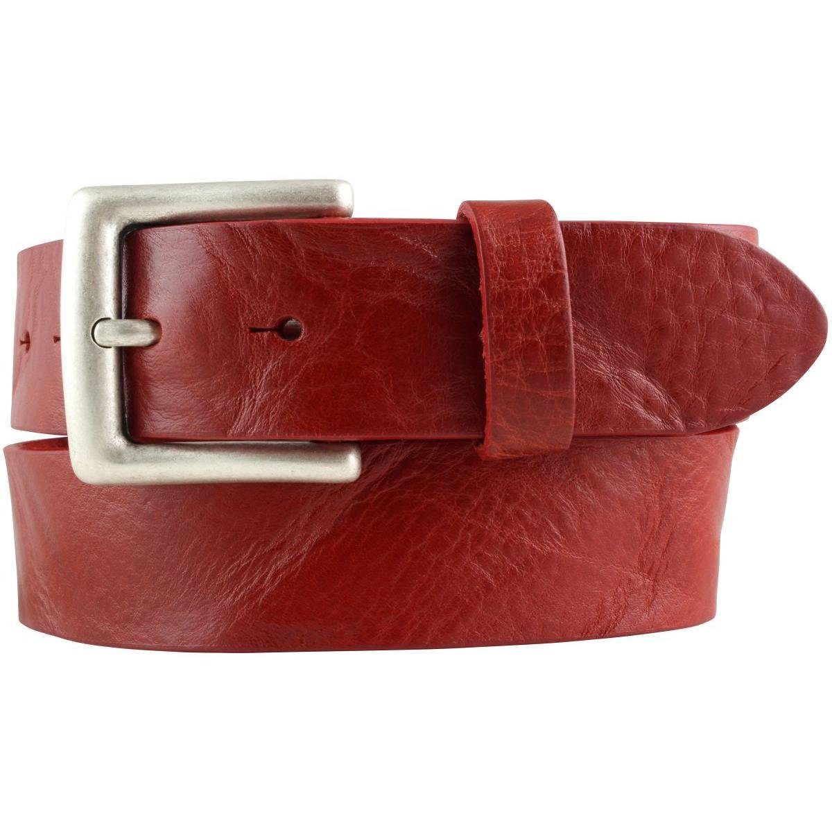 Herre Rot, Damen Vollrindleder 4 - cm Ledergürtel Gürtel aus für Altsilber Jeans-Gürtel BELTINGER Used-Look
