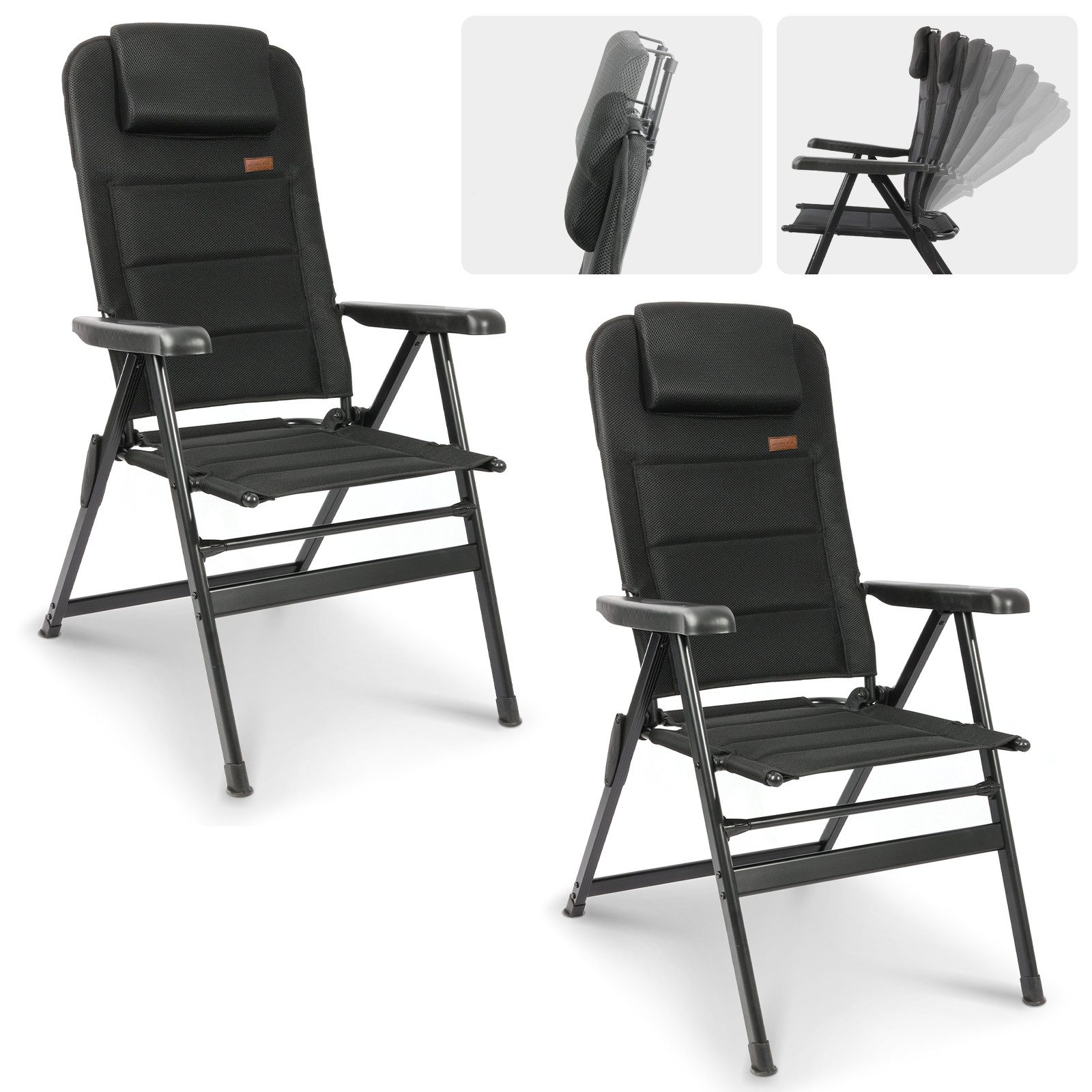 HOMECALL Klappstuhl Hochlehner Campingstuhl Gartenstuhl Gepolstert Faltstuhl Balkonstuhl (150 KG Belastbar Erstellbare Kopfstutze Anglerstuhl,Groß und Hoch, 2 St), mit 7-Fach Verstellbare lehne, für Camp Garten Balkon