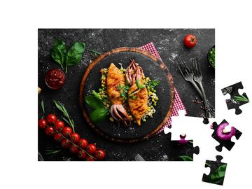 puzzleYOU Puzzle Gebratener Tintenfisch mit Reis und Gemüse, 48 Puzzleteile, puzzleYOU-Kollektionen Essen und Trinken