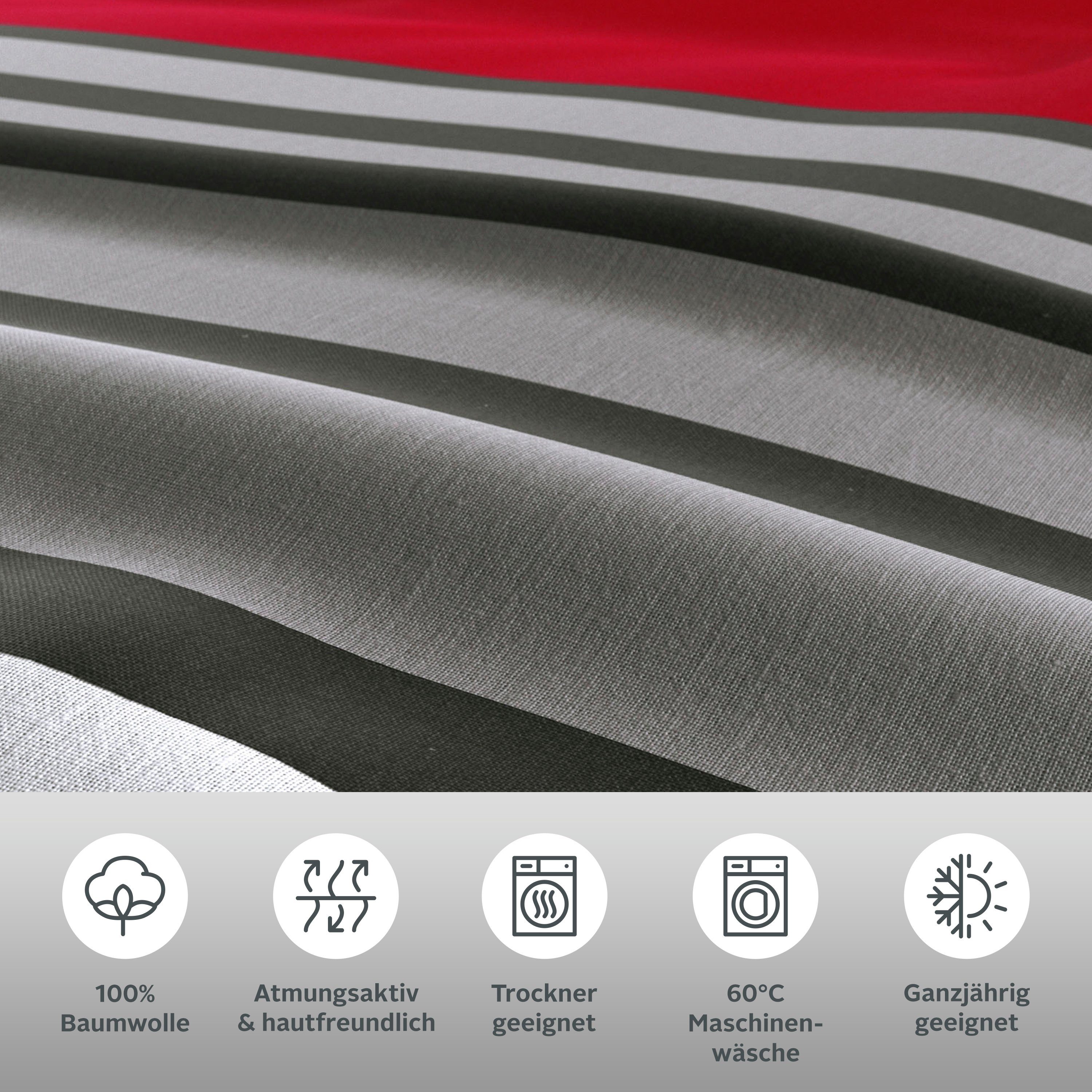 H.I.S Bettwäsche Majoran, Linon, 3 teilig, gestreifte Bettwäsche in verschiedenen Qualitäten