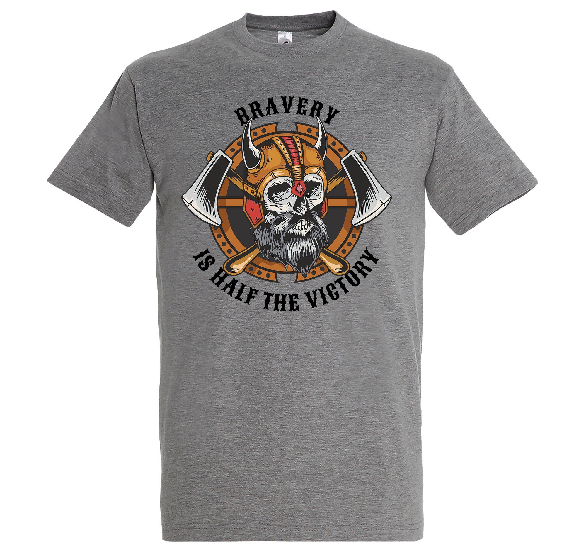 Youth Designz T-Shirt "Bravery Is The Half Of Victory" Herren Shirt mit trendigem Frontprint Grau