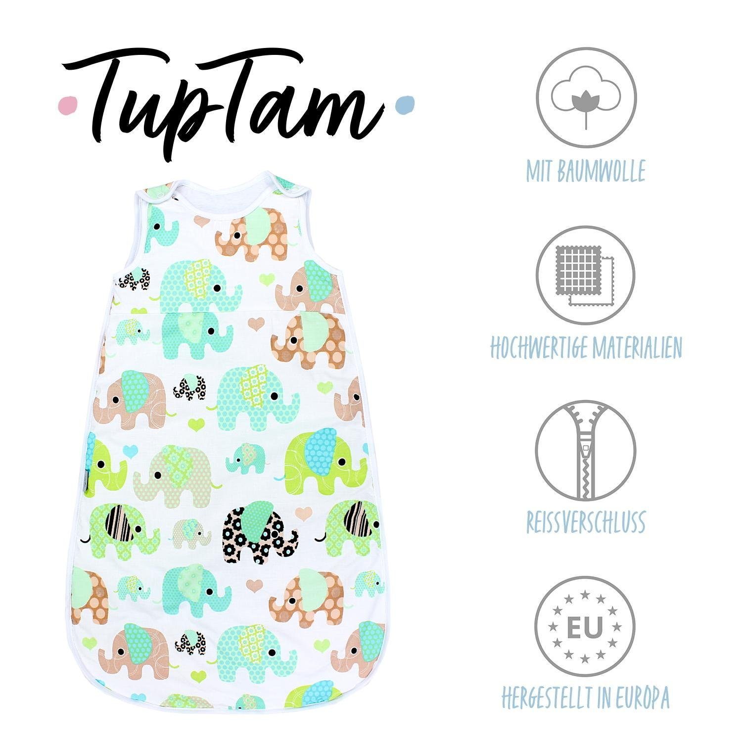 TupTam Babyschlafsack OEKO- TOG 2.5 Reißverschluss Seitlicher Ärmellos zertifiziert Elefant TEX Mint