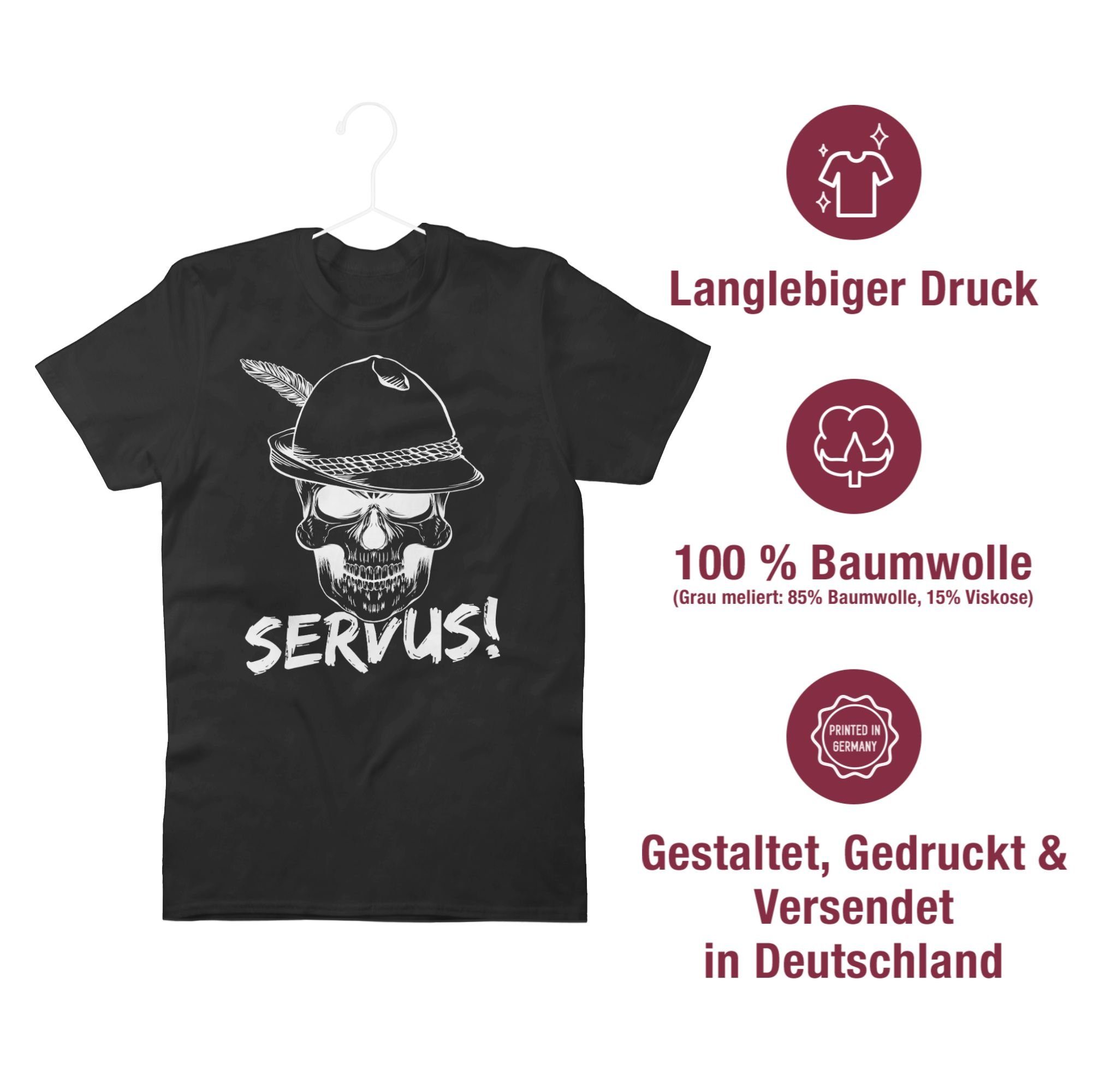 01 Mode Herren weiß Oktoberfest T-Shirt Servus! Schwarz Shirtracer - für Totenkopf