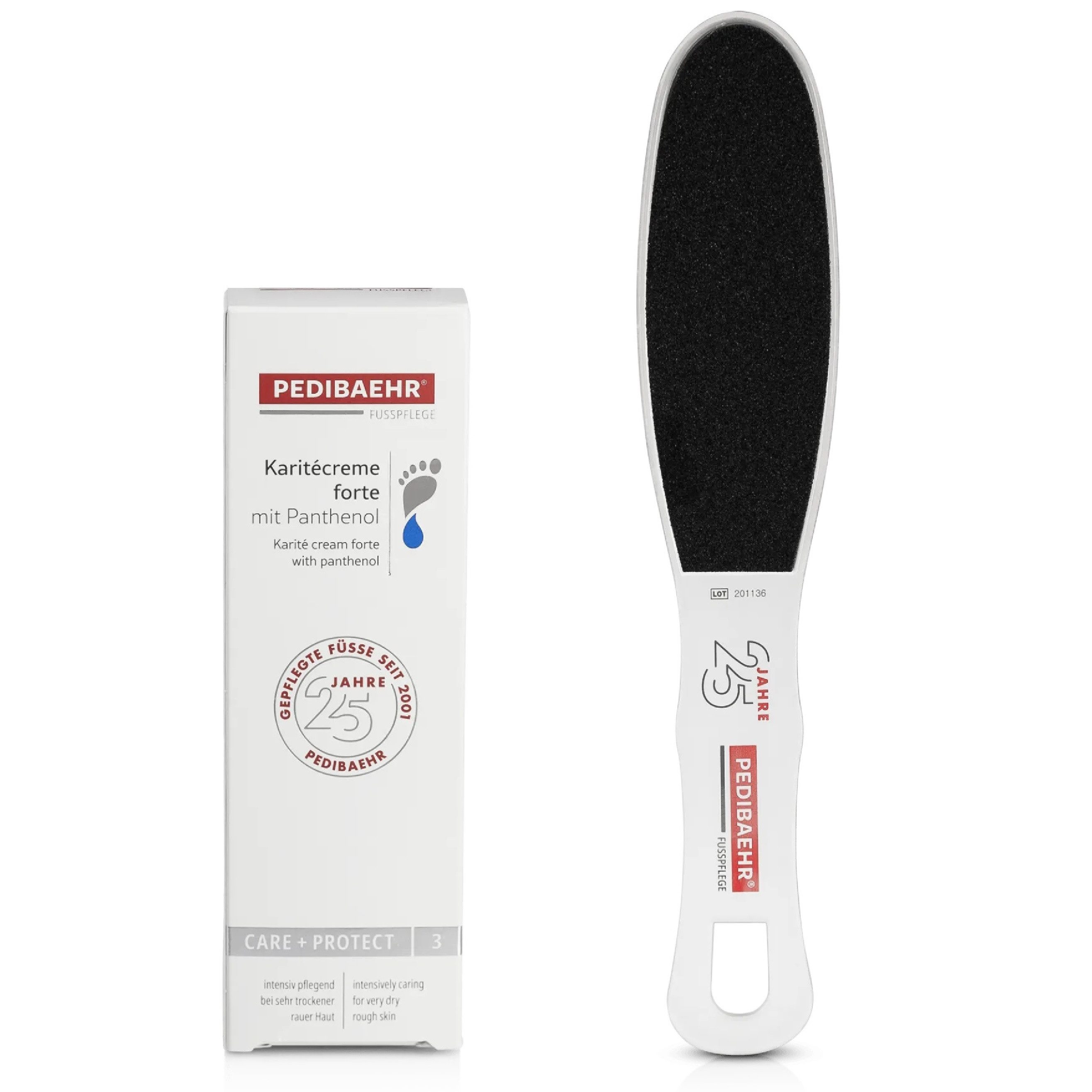 Pedibaehr Fußcreme Pedibaehr Karitécreme forte mit Panthenol 125ml - Jubiläumsausgabe Jubiläumsausgabe, 2-tlg., pflegt extrem spröde, trockene und verhornte Haut