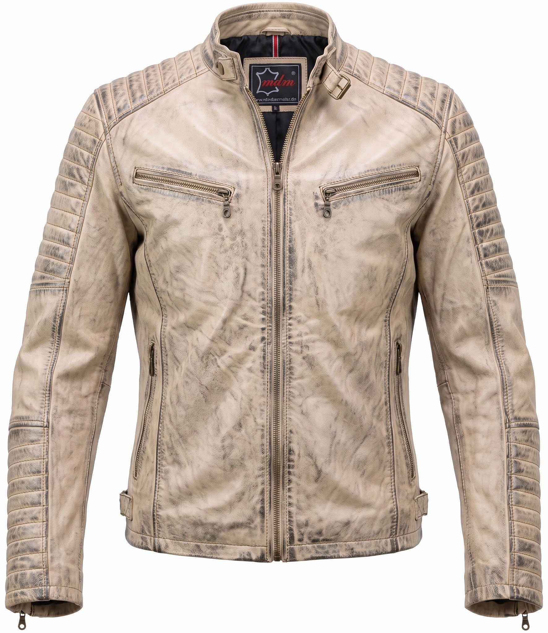 MDM Bikerjacke Herren Lamm Nappa Lederjacke Leichte Sommer Biker Lederjacke