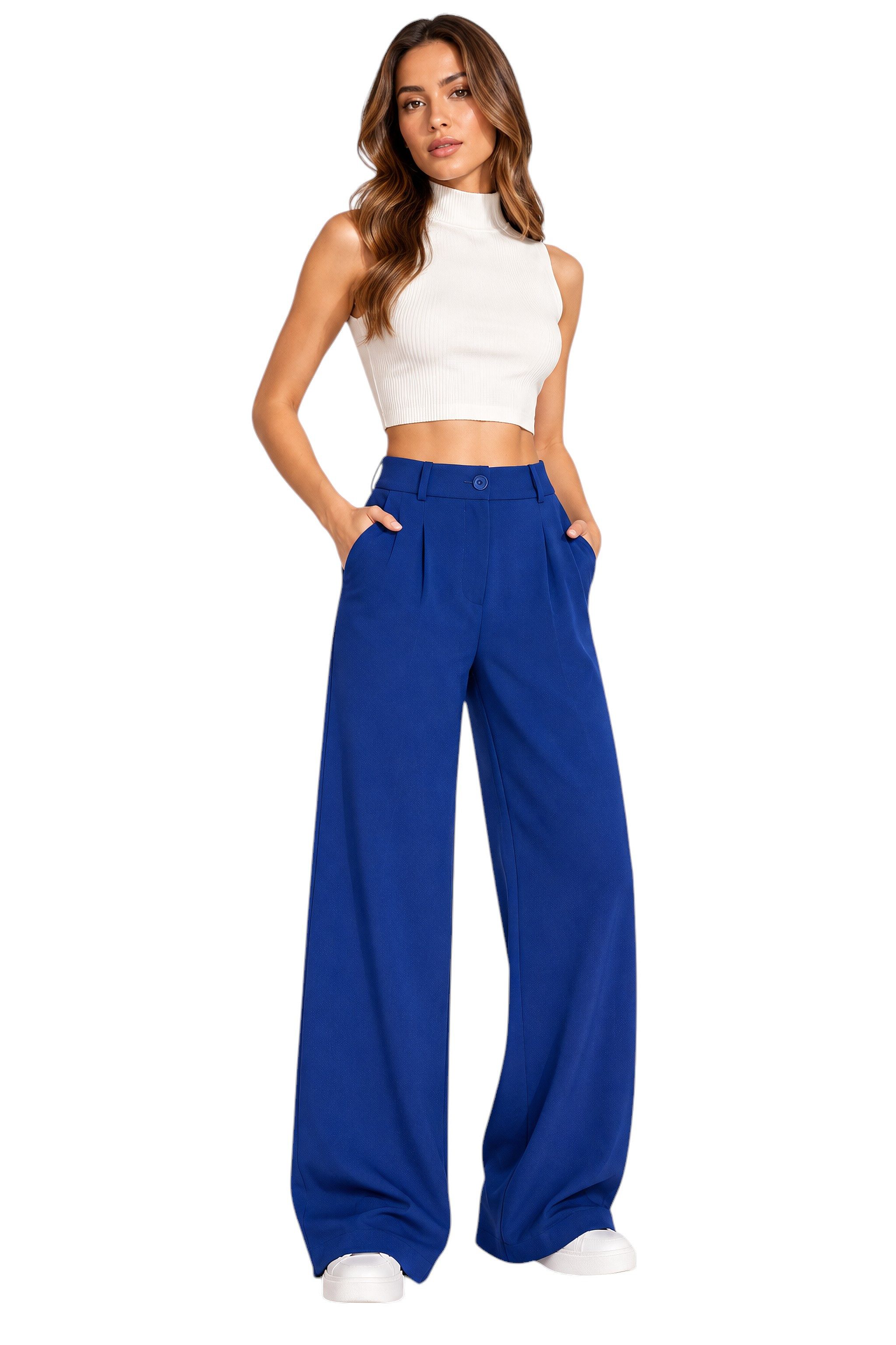 fashionshowcase Palazzohose Damen Stoffhose Marlenehose mit elastischem, hohem Bund