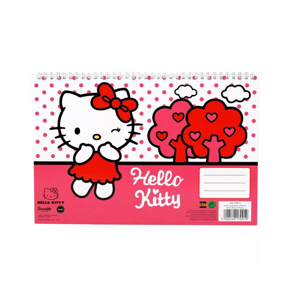 Hello Kitty Kreativset Hello Kitty Sweetheart A/4 Spiral Skizzenbuch, 30 Blatt