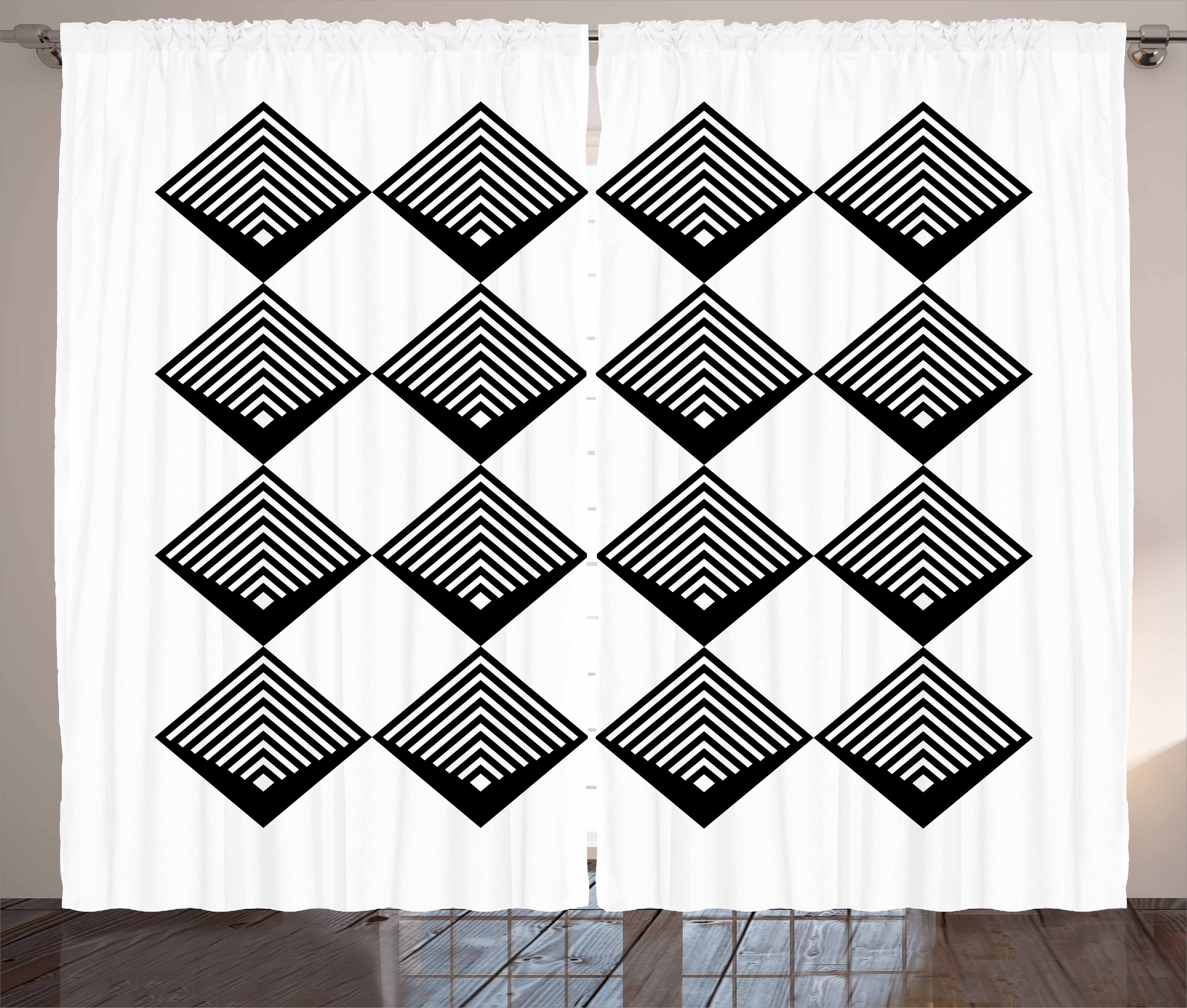 [Parallelimportgüter] Gardine Schlafzimmer Kräuselband Art Abakuhaus, weiß Haken, und Vorhang Deco-Quadrate Schwarz mit und Schlaufen