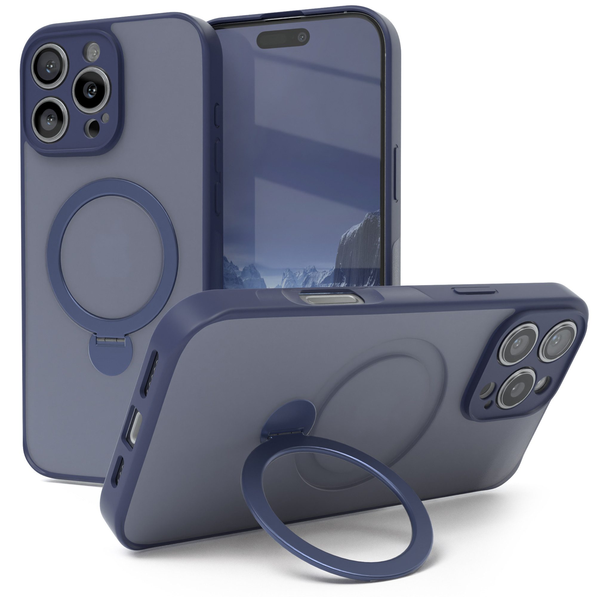 EAZY CASE Handyhülle Outdoor iPhone 16 Pro Max Case MagSafe Ring 6,9 Zoll, Outdoor Handy Hülle Etui Schutzhülle Slim mit Kameraschutz Blau