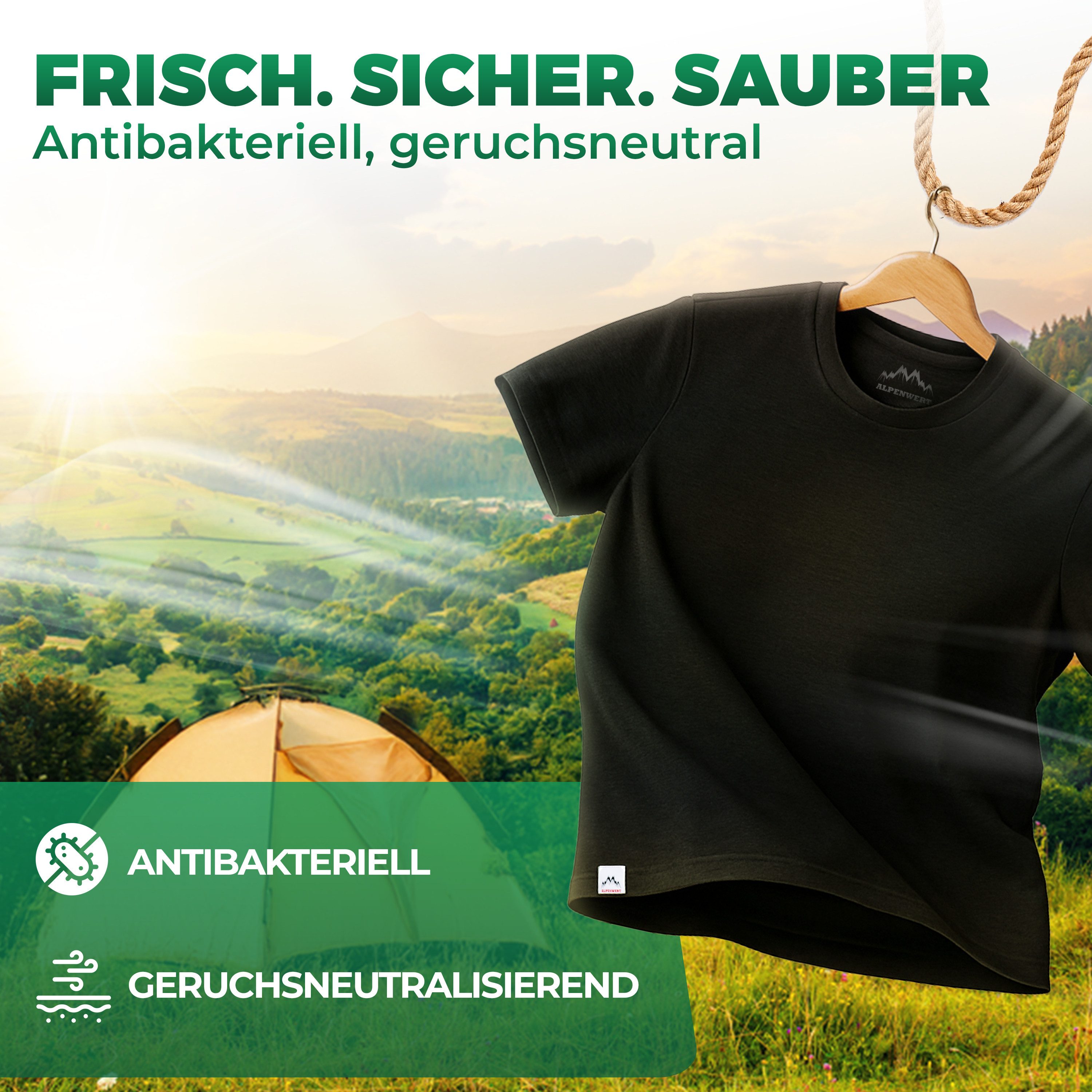 Alpenwert T-Shirt Herren Merino T-Shirt - mulesingfreie Wolle - hergestellt in Portugal (1 Pack) Antibakteriell, Anti-Schweiß-Geruch, Outdoor & Funktionsshirt