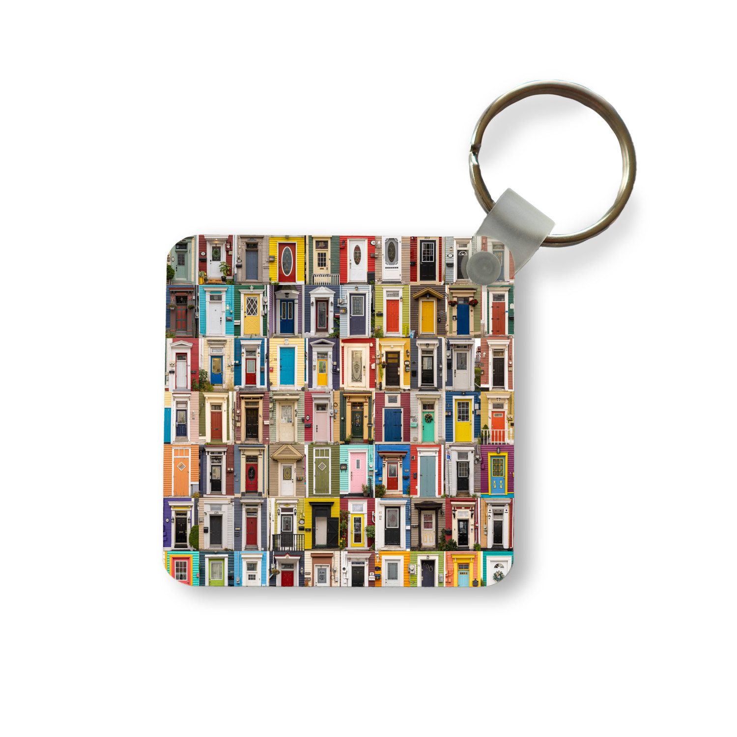 MuchoWow Schlüsselanhänger Türen - Bunt - Collage - Architektur, Quadratisch, Accessoire Auto / Haus / Rucksack / Handtasche, 5x5 cm