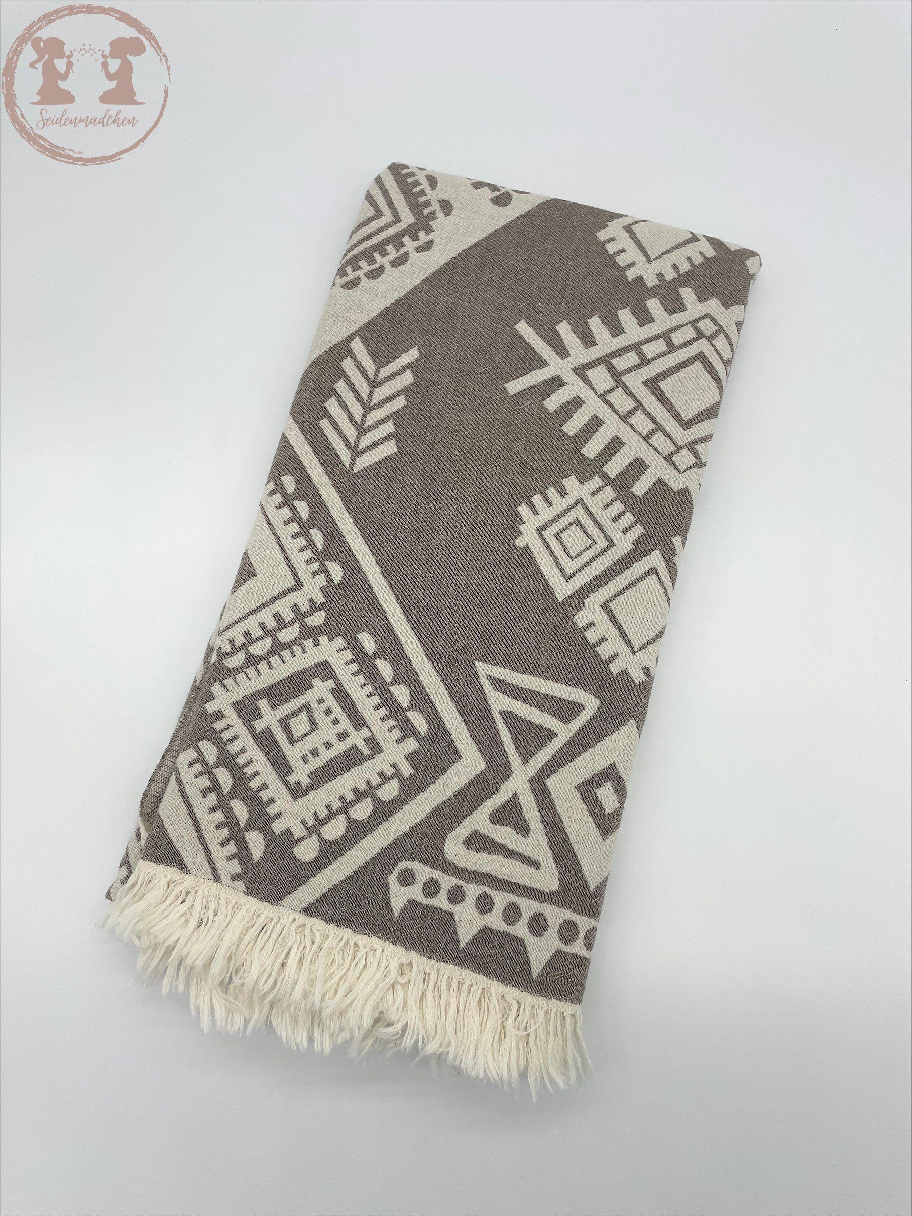Seidenmädchen Multifunktionstuch Peshtemal AMSTERDAM aus 50*90cm, mit Muster 100% Baumwolle Türkis Ornament
