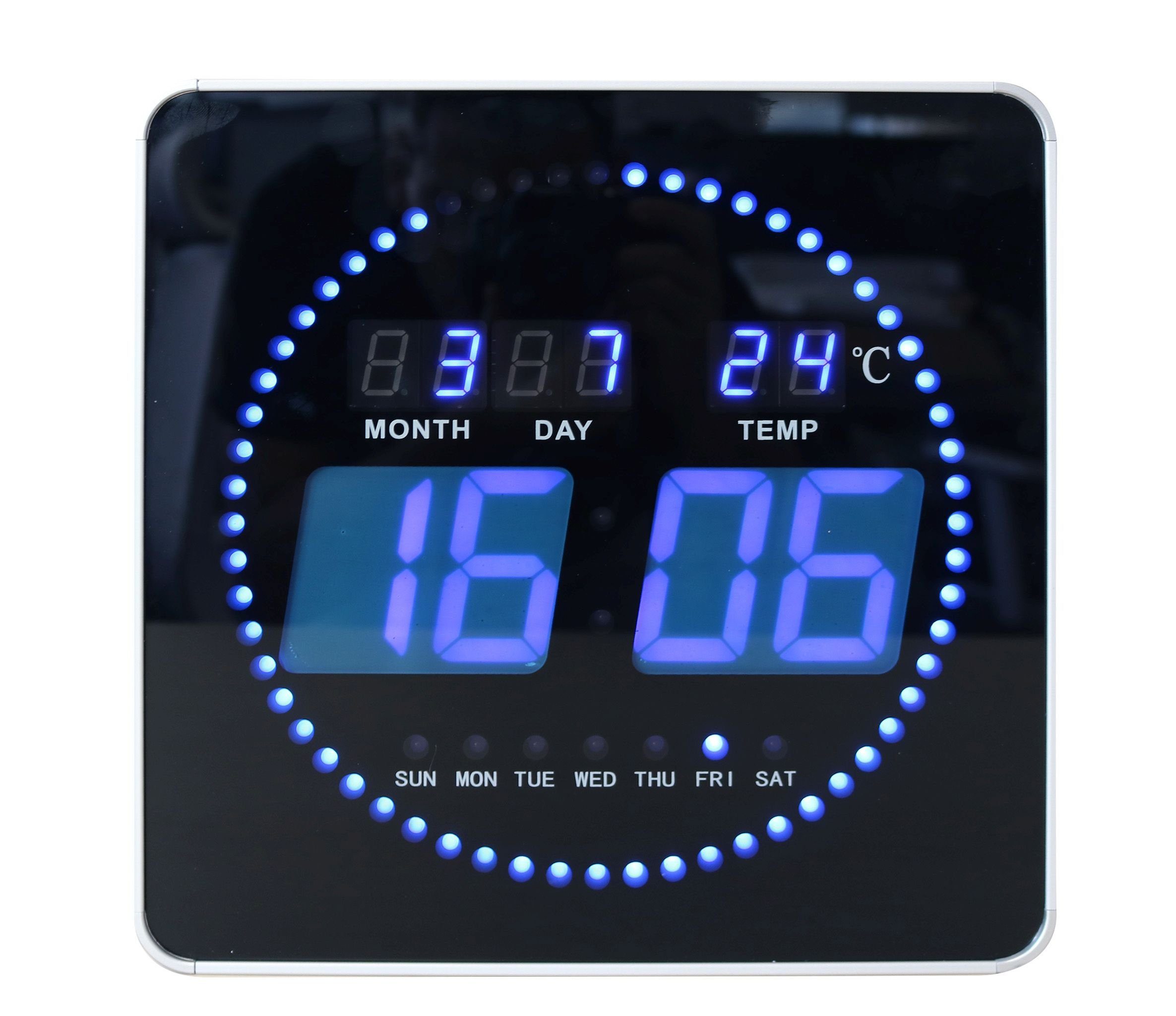 unilux Uhr UNiLUX LED-Wanduhr FLO LED, mit Datum/Temperatur, schwarz