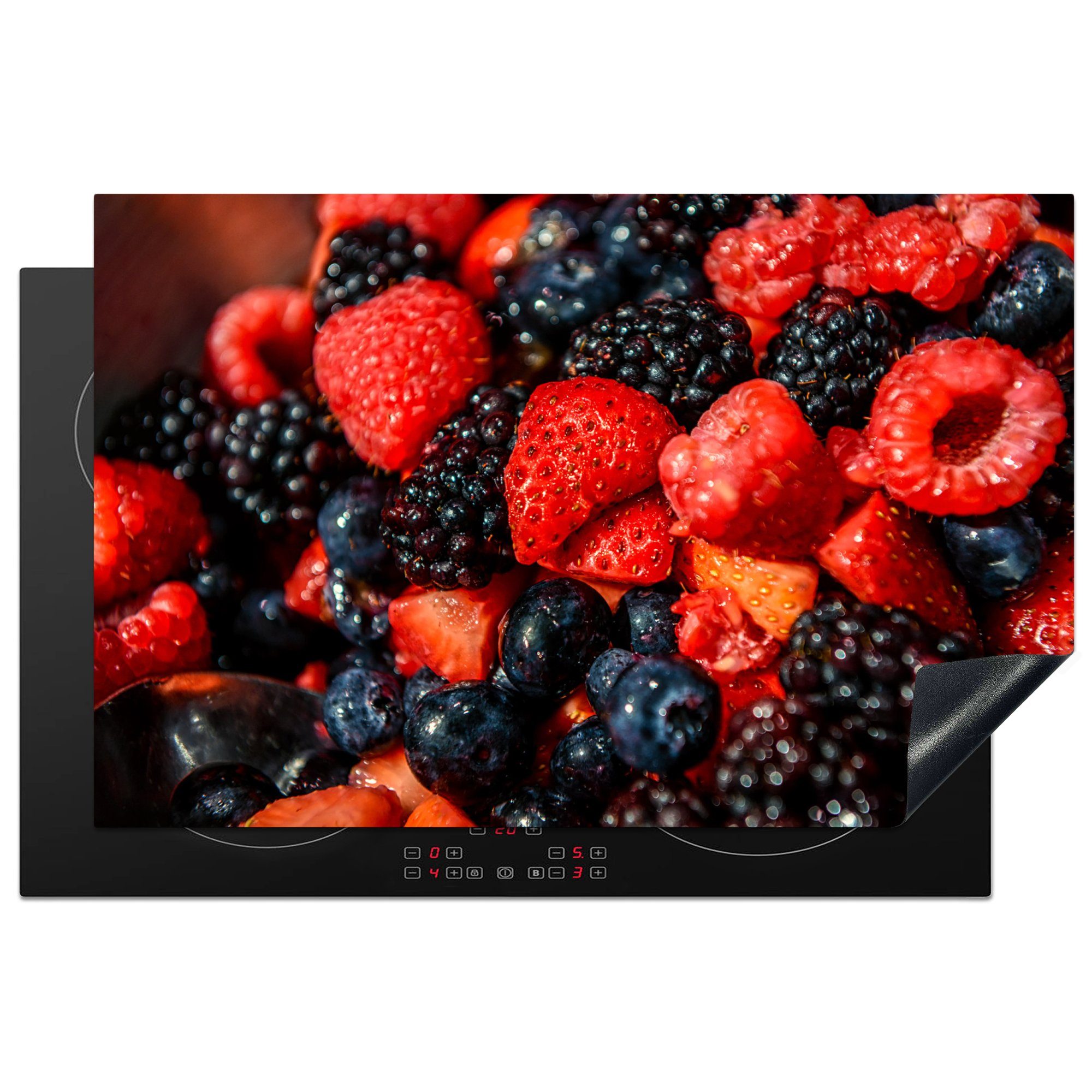 MuchoWow Herdblende-/Abdeckplatte Brombeere - Obst - Erdbeere, Vinyl, (1 tlg), 81x52 cm, Induktionskochfeld Schutz für die küche, Ceranfeldabdeckung