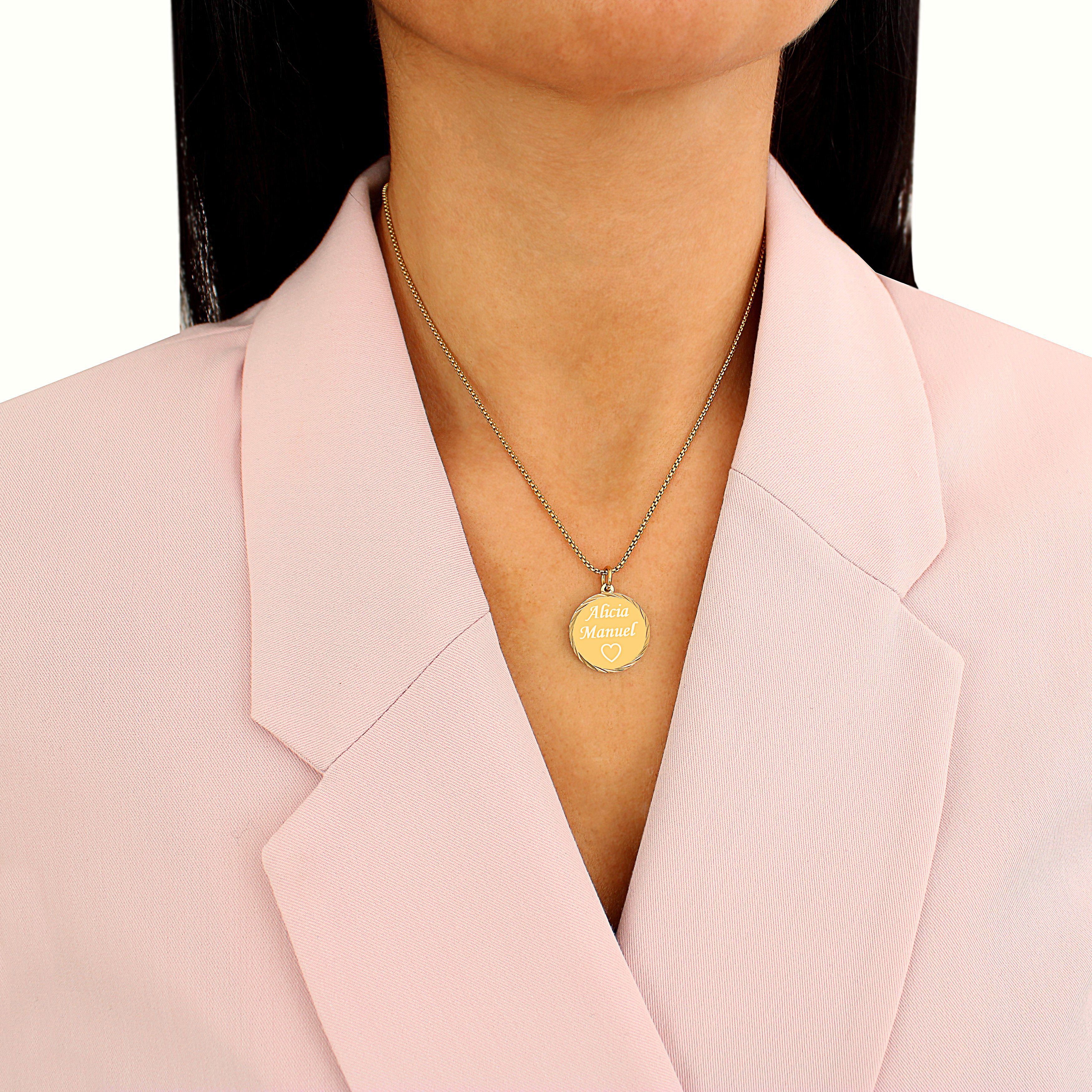 Timando Kette mit Gravur Plättchen (Halskette Namenskette für Namen, & mit Frauen) Geschenk Gravur, mit gold, Damen, Personalisierte Anhänger Kette silber