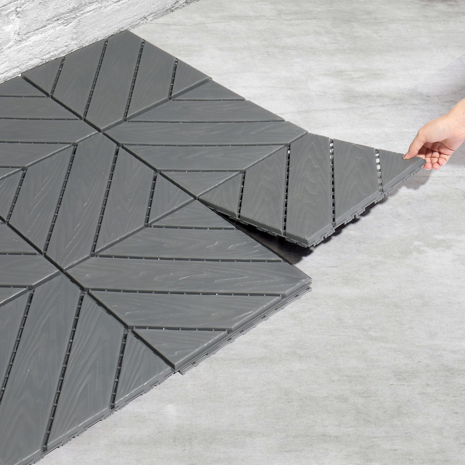 LALAHO Terrassendielen 27er Set Terrassendielen, 2,43 m², 2 mm Stärke, PP Balkon Boden rutschfest Klickfliesen, 30x30x2cm, Schrägstreifen