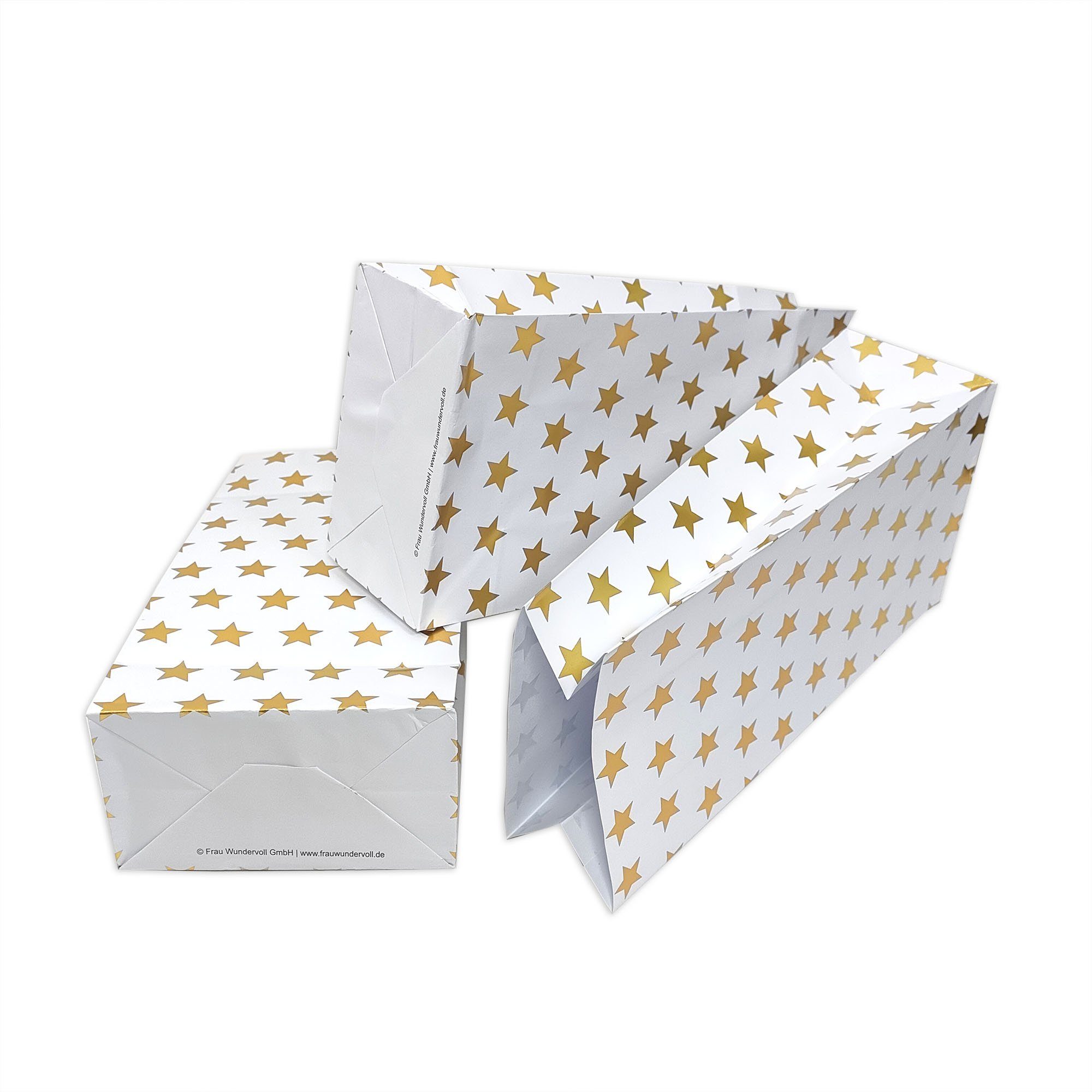 Frau WUNDERVoll Papierdekoration Papiertüten mit Boden - weiß, gold Sterne, 100g Papier