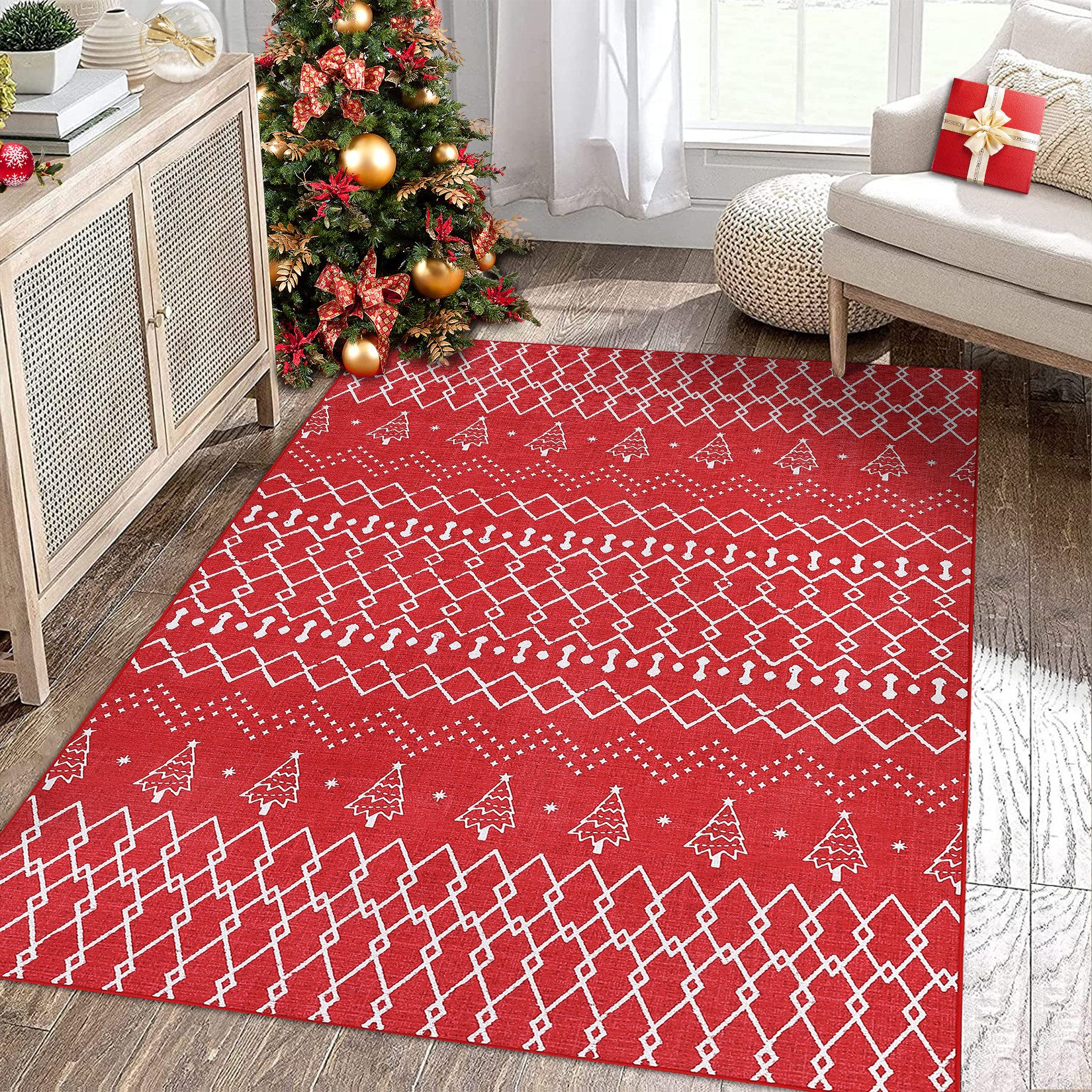 GarveeMore Veloursteppich Rutschfester waschbarer Weihnachts Läufer Teppich-80x150cm