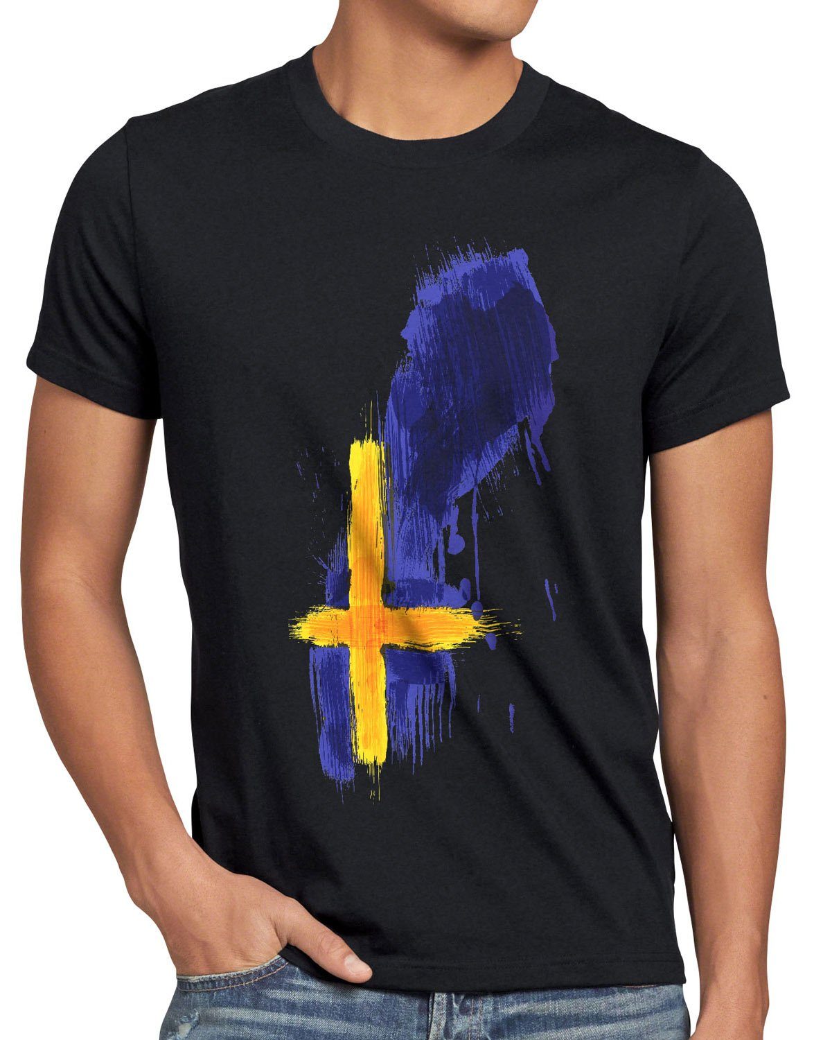 style3 Print-Shirt Herren T-Shirt Flagge Schweden Fußball Sport Sweden WM EM Fahne schwarz