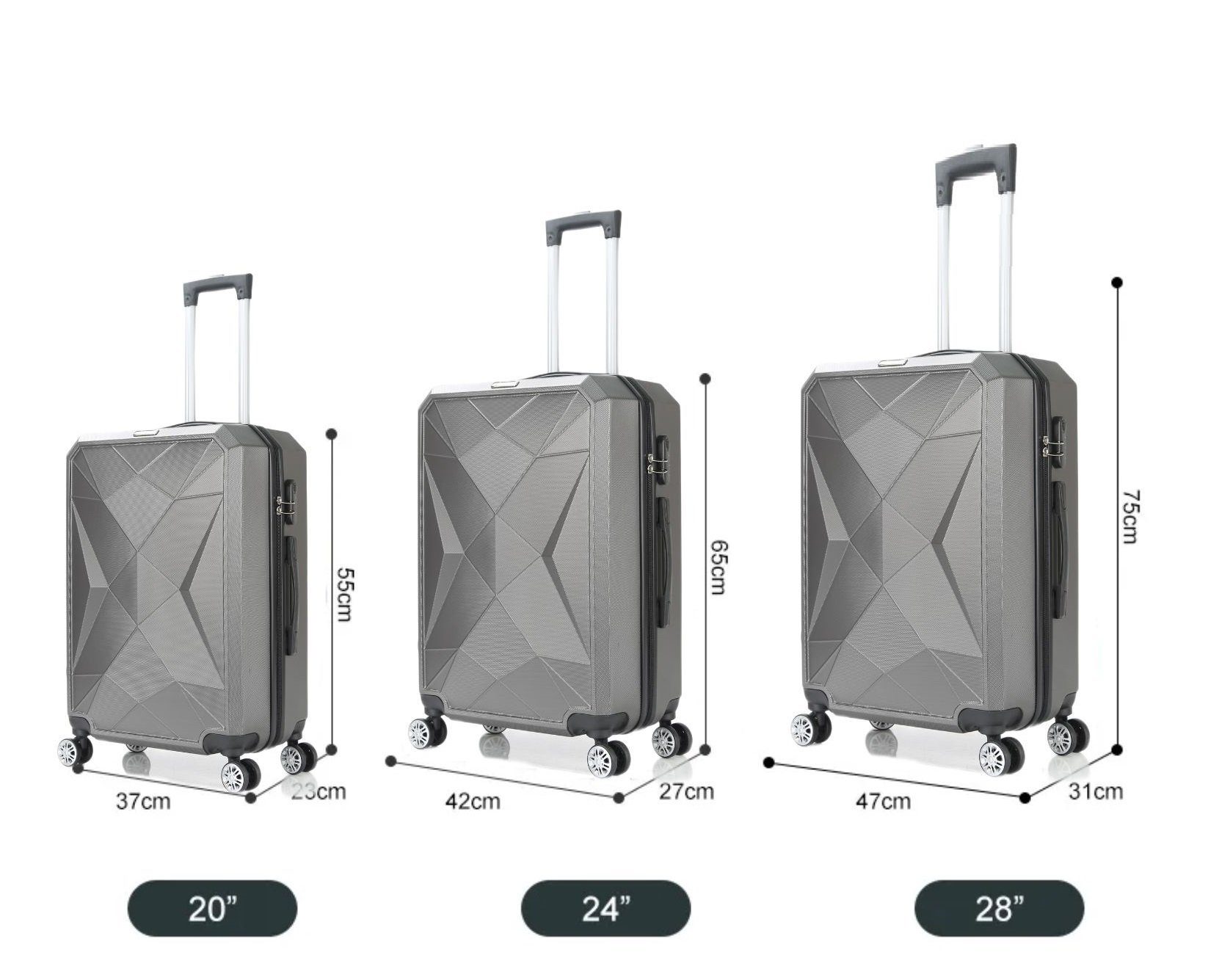 Koffer Set Kofferset 3-teilig Rollen, Cheffinger tlg) Hartschale ABS-03 4 (3 Kofferset, Reisekoffer Grau Trolley