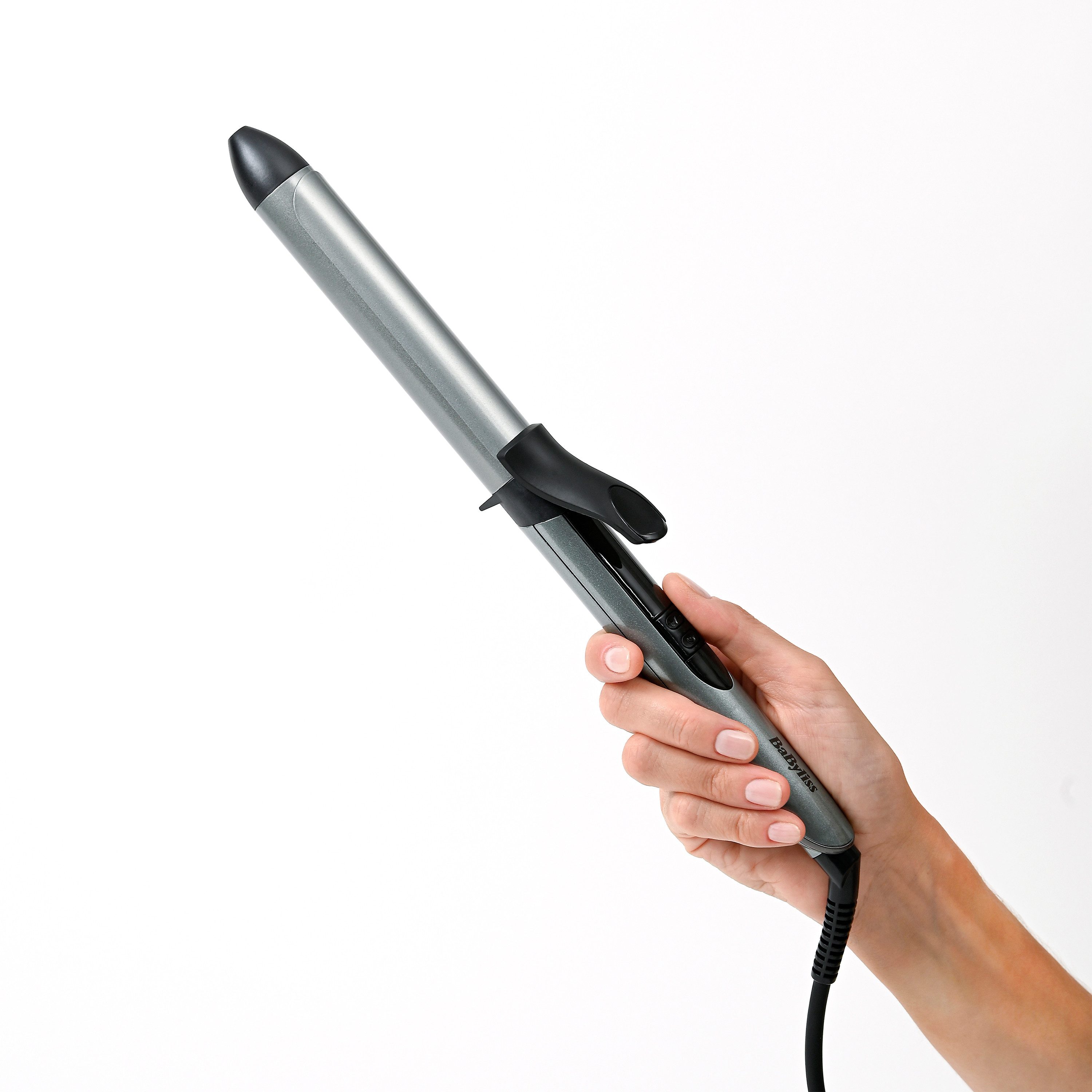 BaByliss Lockenstab Xanadu 25mm Lockenstab mit Klammer, C261E, Keramik-Beschichtung, Quarz-Keramikbeschichtung, 6 Temperaturstufen, für definierte Locken grau|grün