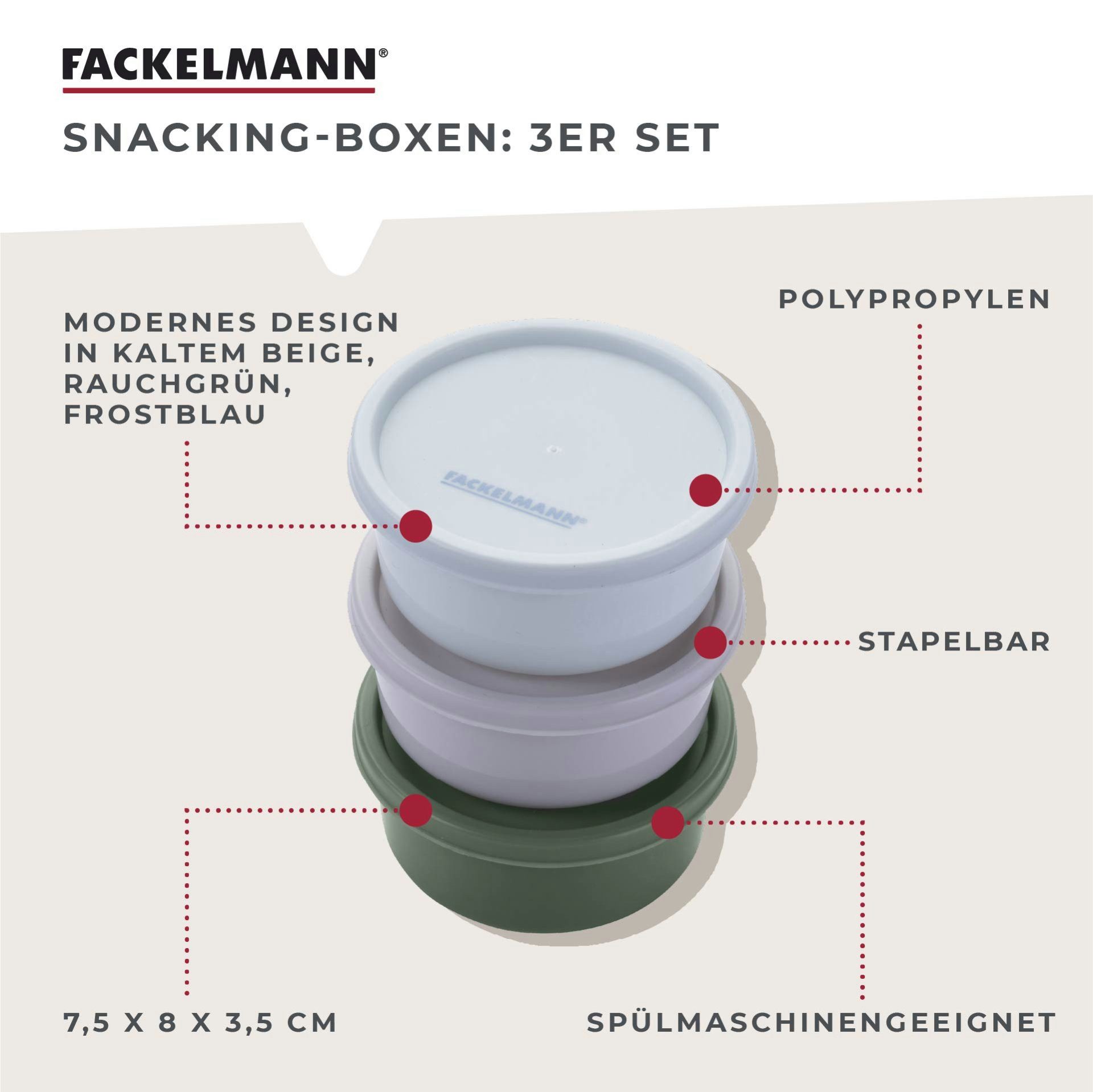FACKELMANN Aufbewahrungsdose Snacking-Boxen Set, Lunchboxen Trio, Runde Aufbewahrungsbehälter