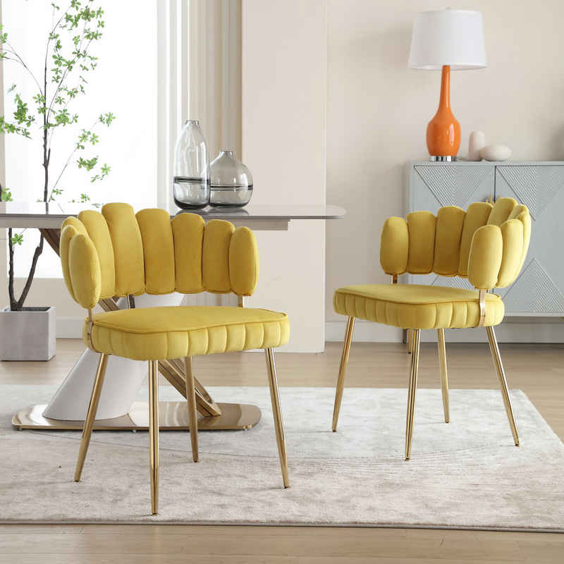 IDEASY Bistrostuhl sszimmerstühle aus Samt, 2er-Set, goldene Füße, lässiger Einzelstuhl, mit gepolsterter Rückenlehne für Wohnzimmer, Esszimmer