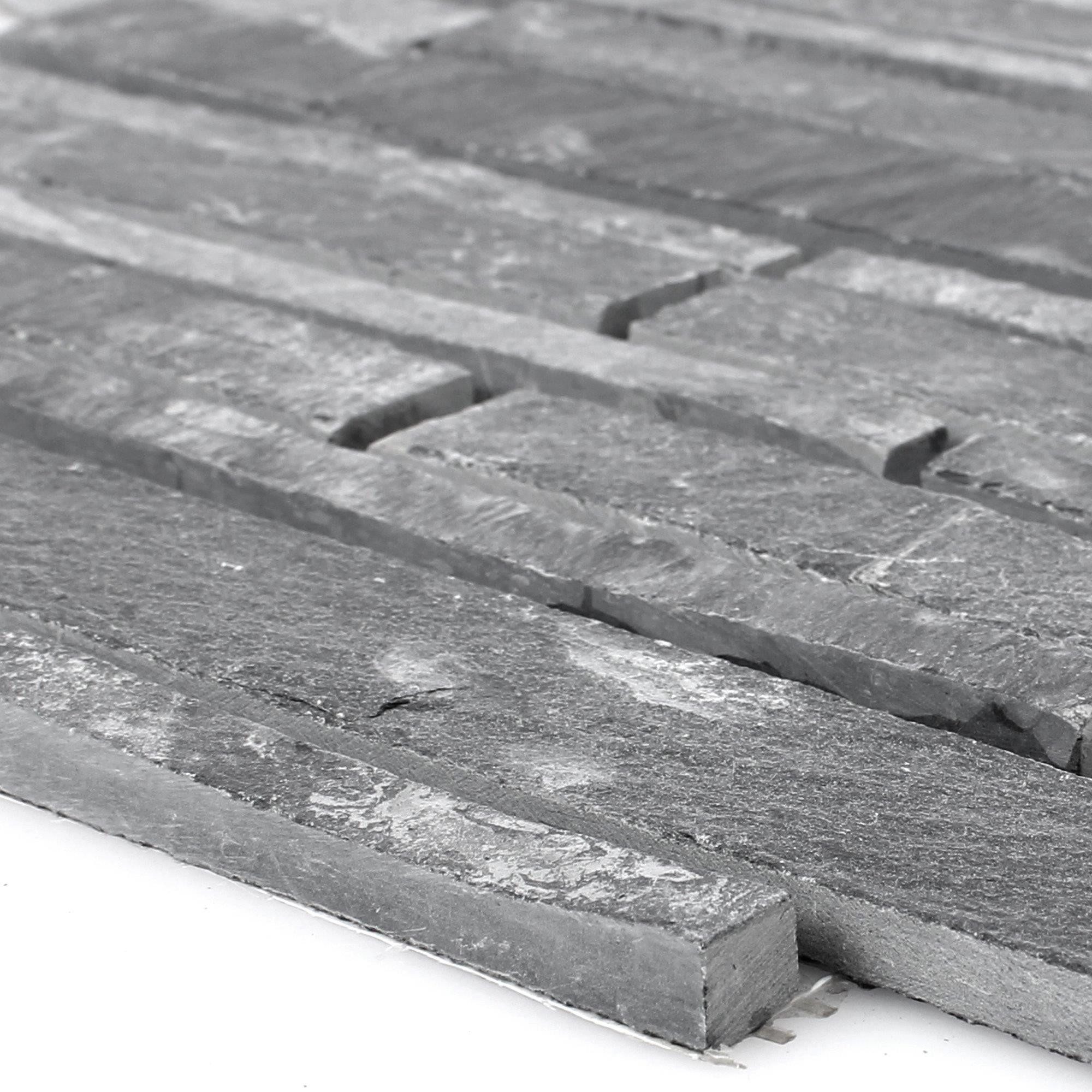 Mosafil Mosaikfliesen Mosaikfliesen Schiefer Naturstein Kilis, Naturstein-Schiefer 30.500x30.000, schwarz, Verlegefertig auf ein Netz geklebt - Frostsicher - Wasserfest