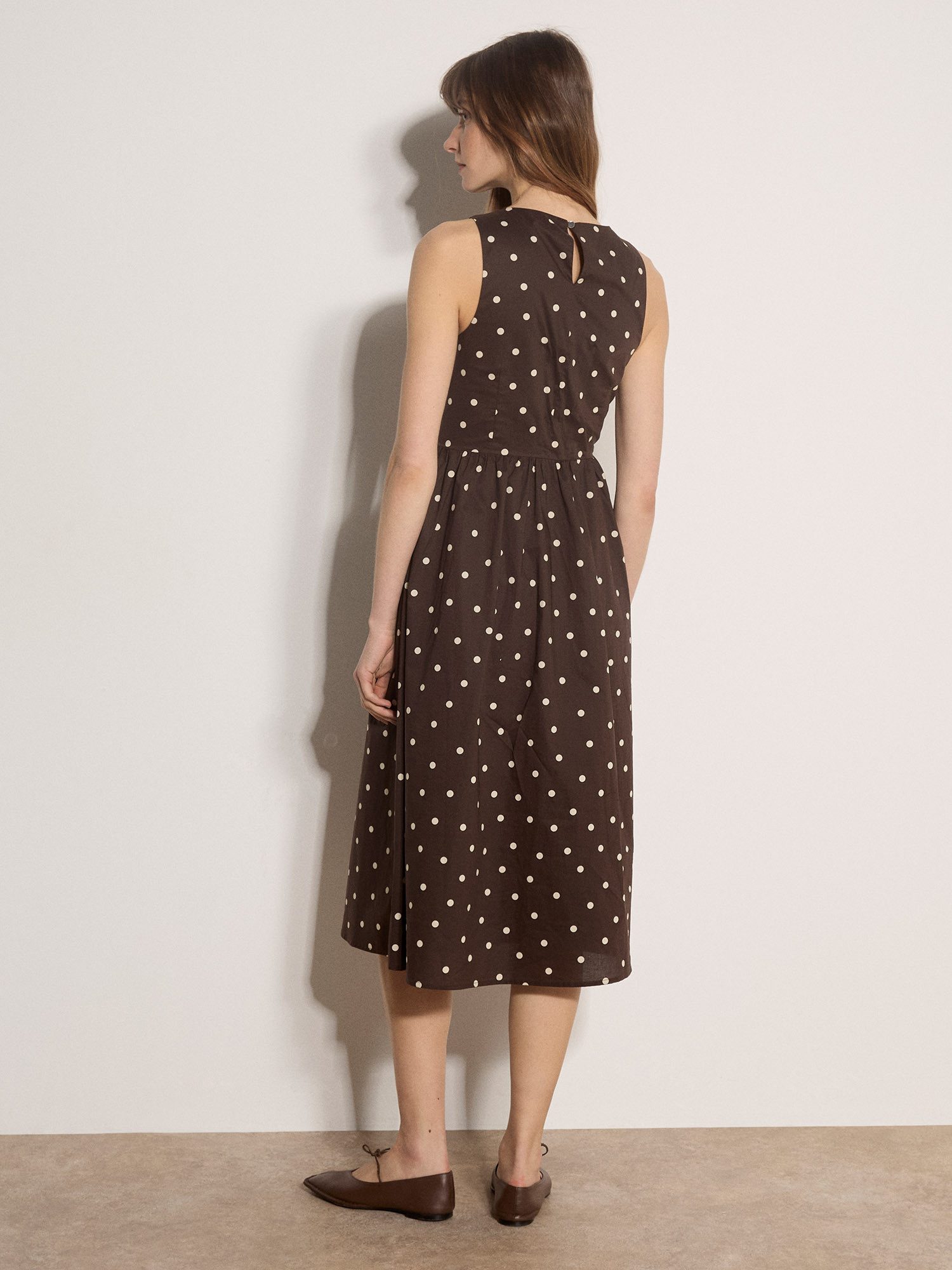 Apricot Midikleid Kleid mit Polka-Dot-Muster mit Schlüssellochausschnitt am Rücken